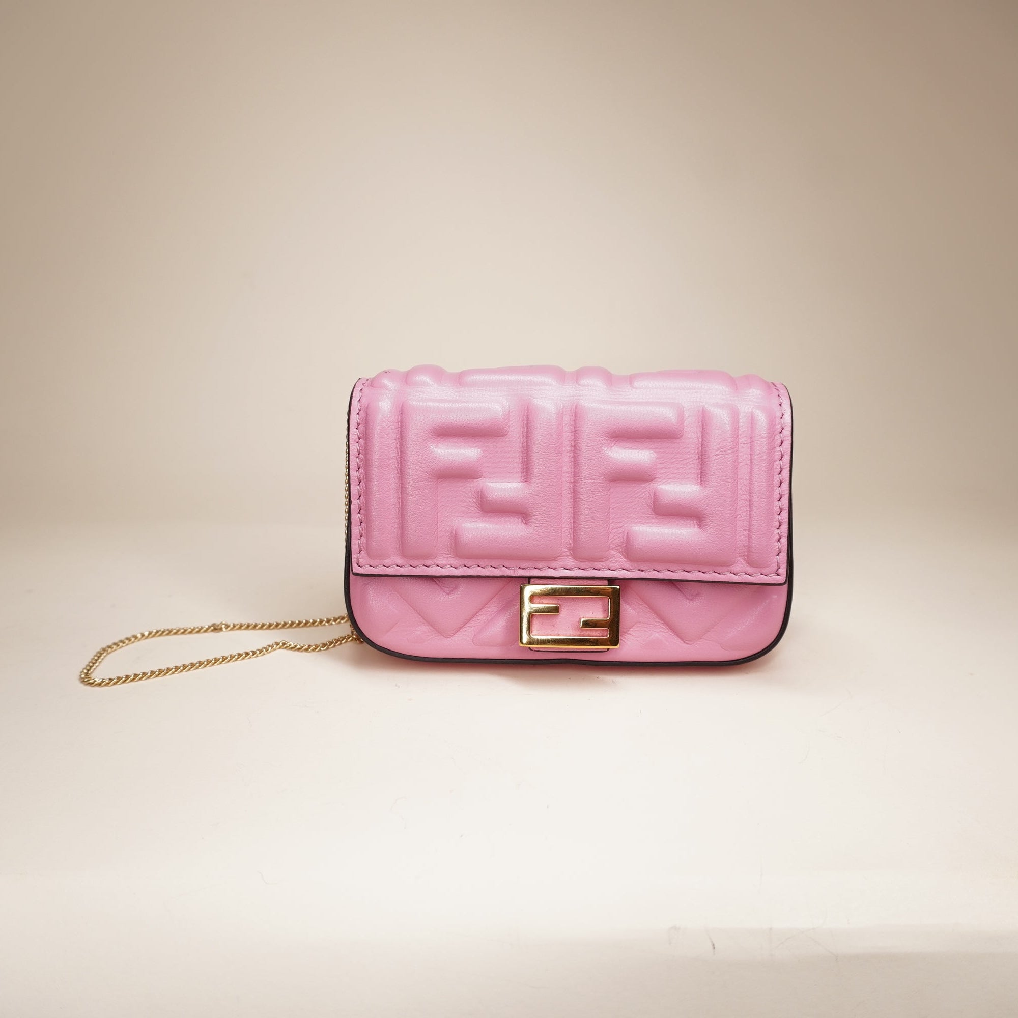 PRE-OWNED Nappa Matisse FF Embossed Nano Baguette Charm Pink