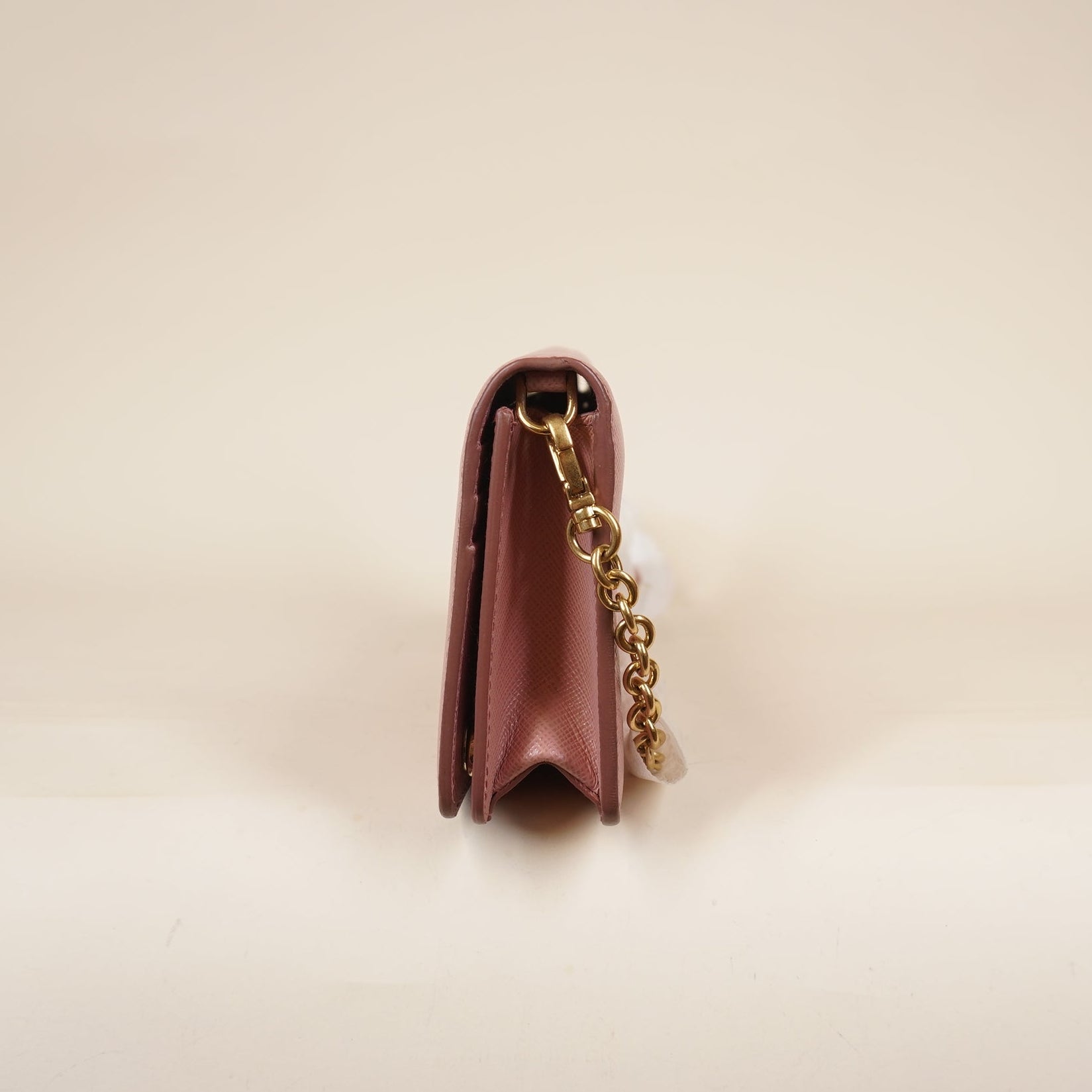 PRE-OWNED Light Pink Cahier Saffiano Leather Wallet on a Chain