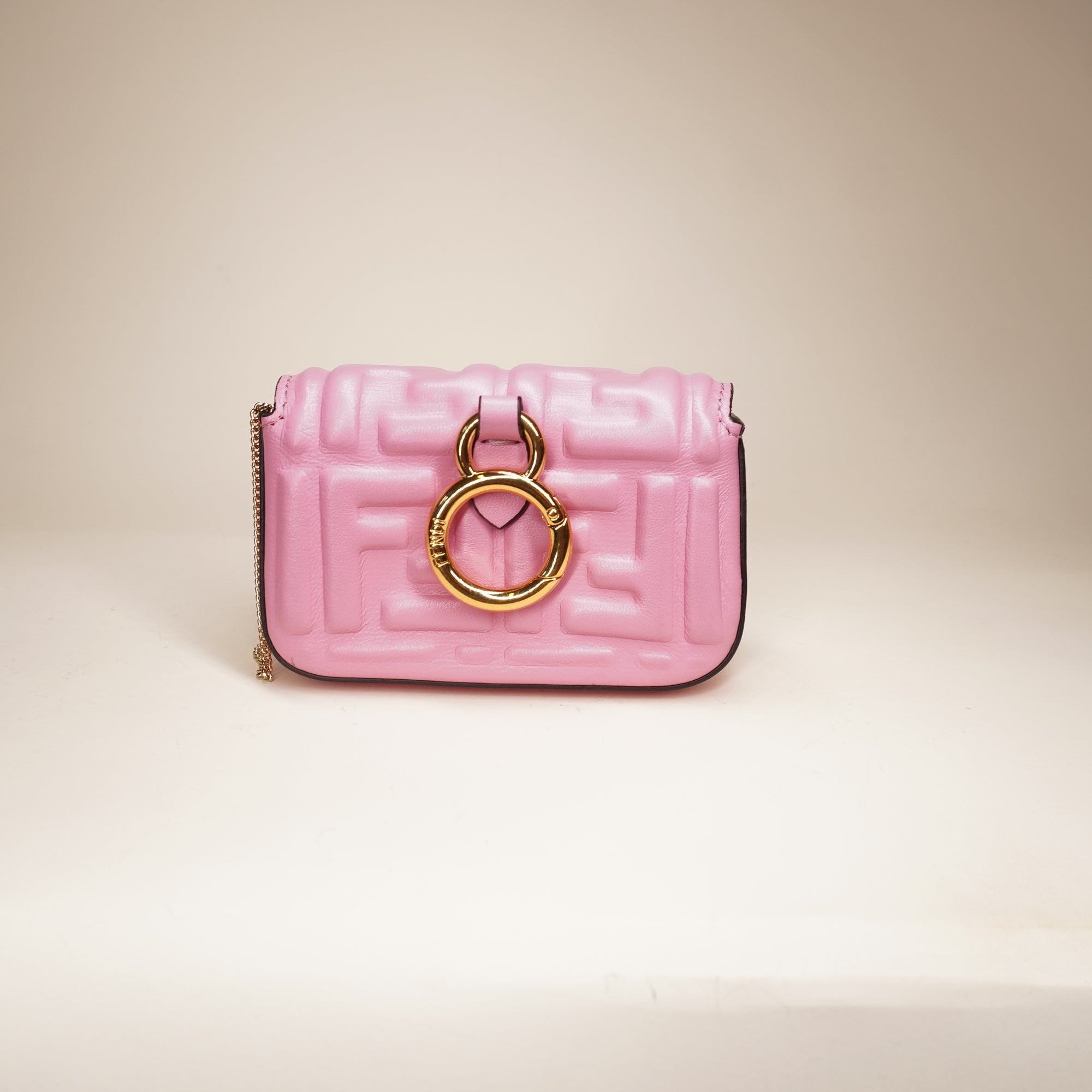 PRE-OWNED Nappa Matisse FF Embossed Nano Baguette Charm Pink