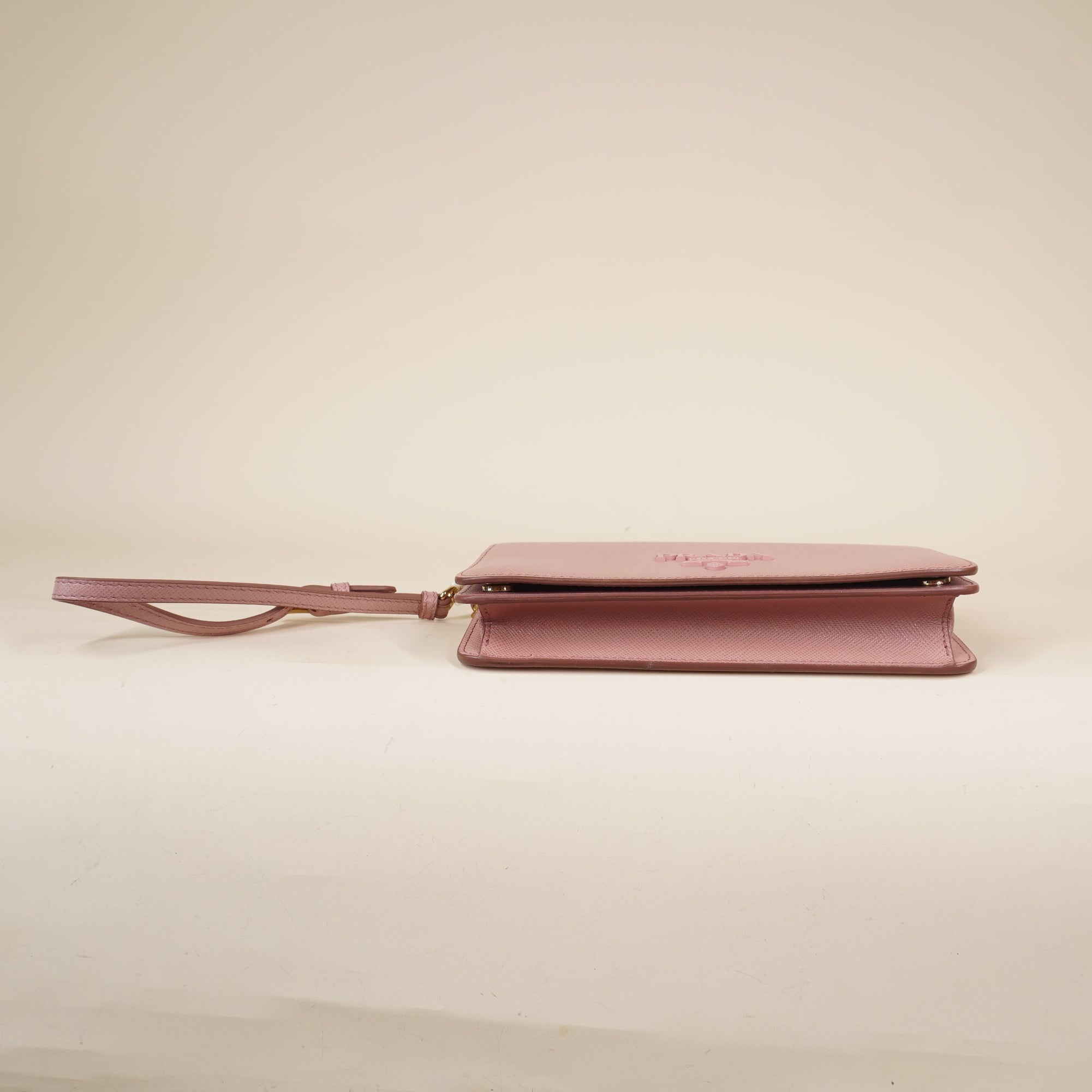 PRE-OWNED Light Pink Cahier Saffiano Leather Wallet on a Chain