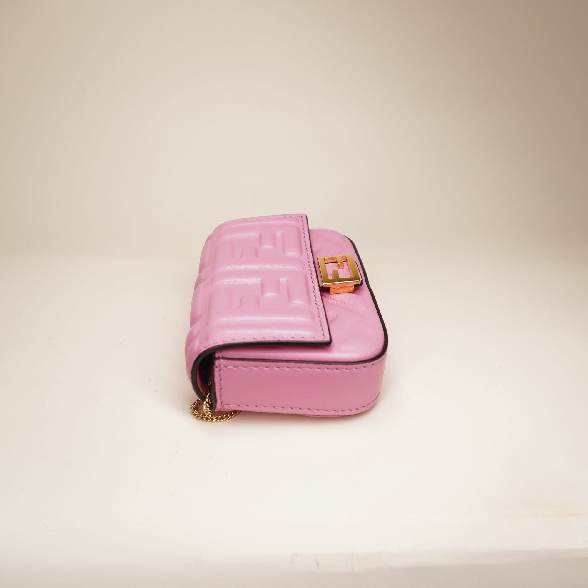 PRE-OWNED Nappa Matisse FF Embossed Nano Baguette Charm Pink