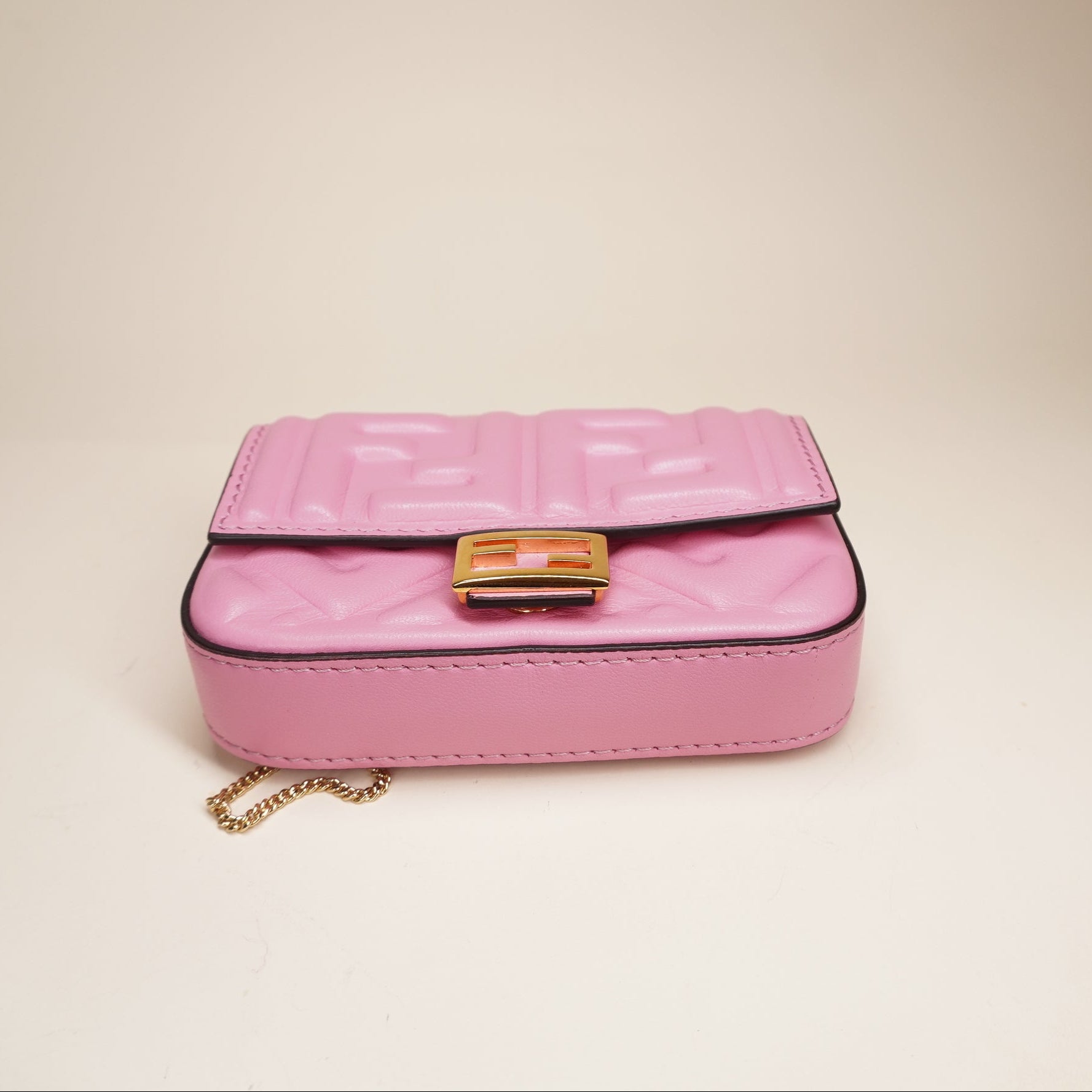 PRE-OWNED Nappa Matisse FF Embossed Nano Baguette Charm Pink