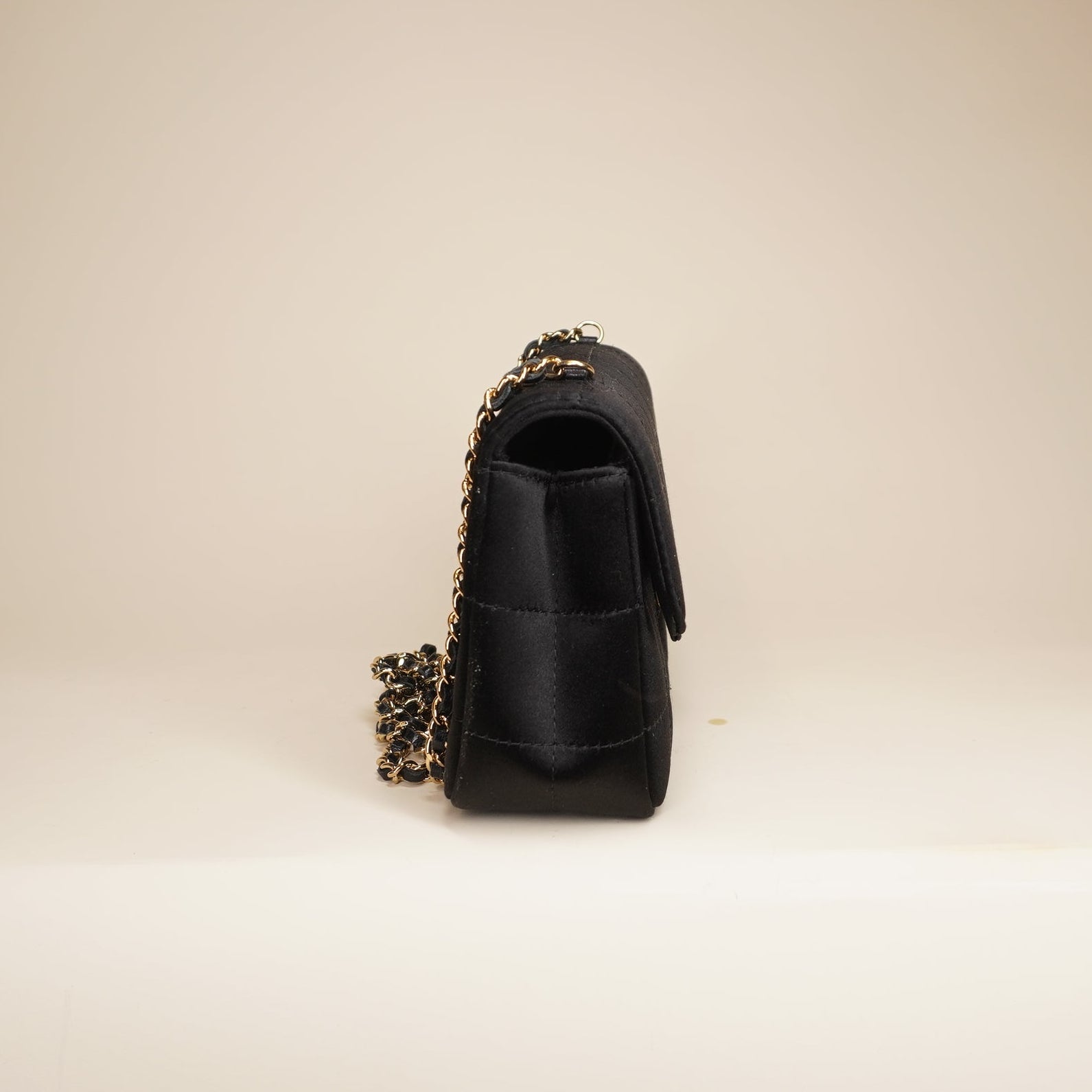 PRE-OWNED CC Black Satin Chocolate Bar Crossbody Bag 