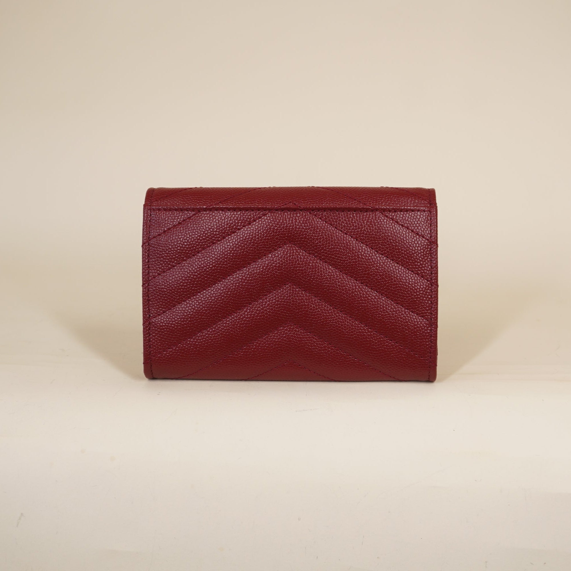 PRE-OWNED Grain De Poudre Matelasse Chevron Small Monogram Envelope Wallet Opyum Red