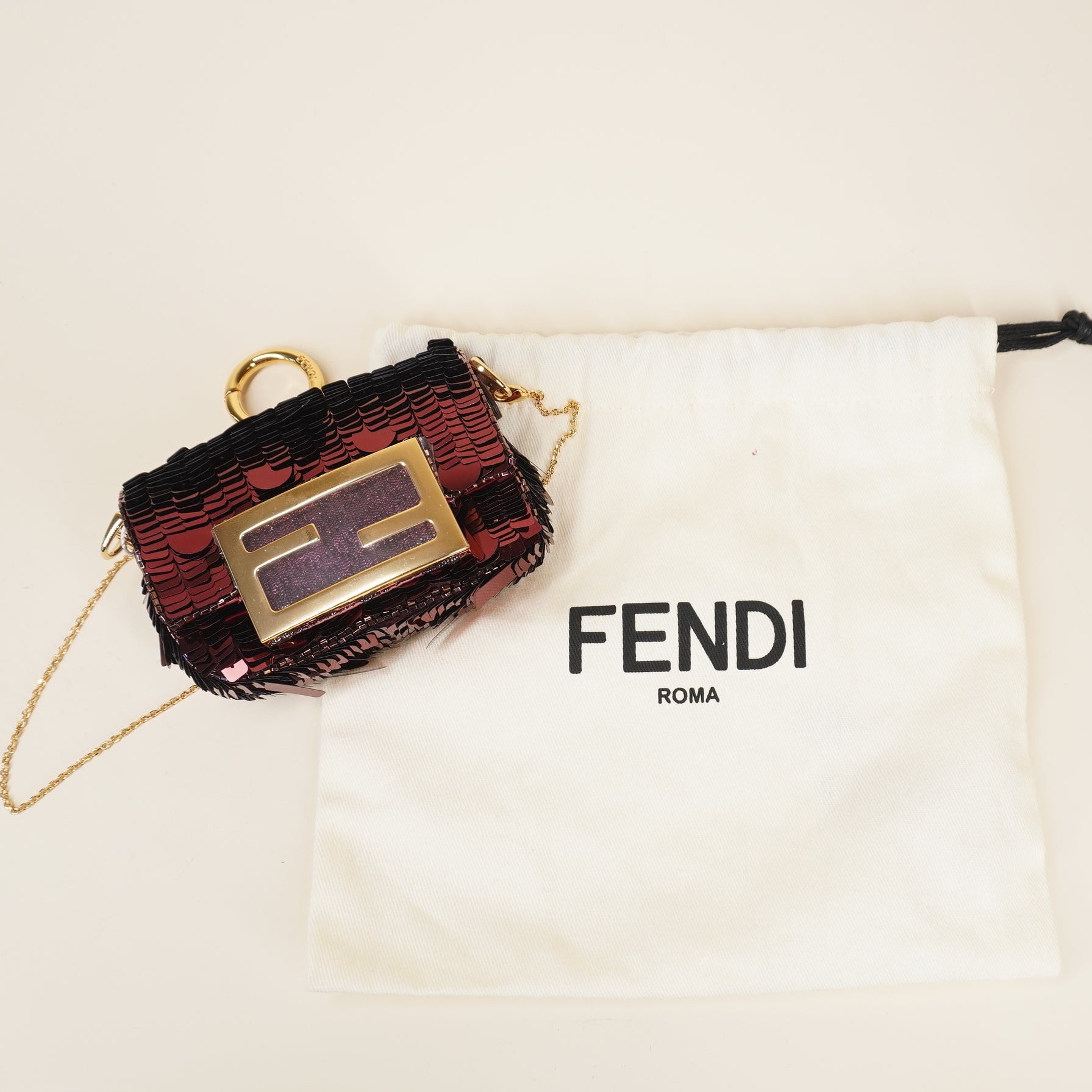 PRE-OWNED Chain Baguette Charm Bag Sequins Nano