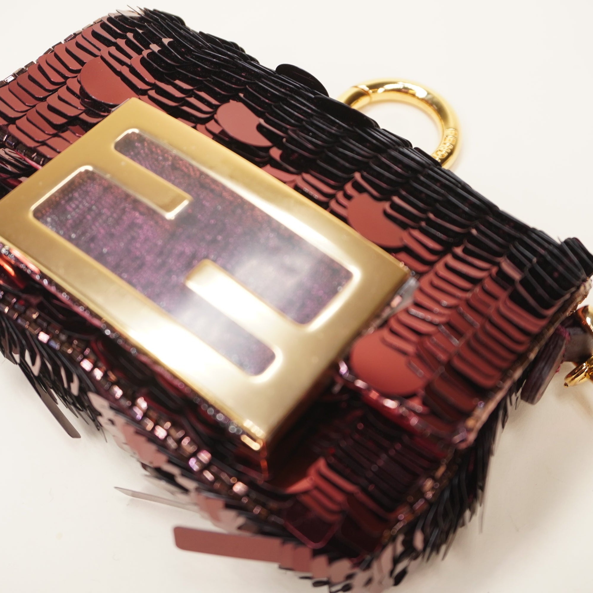 PRE-OWNED Chain Baguette Charm Bag Sequins Nano