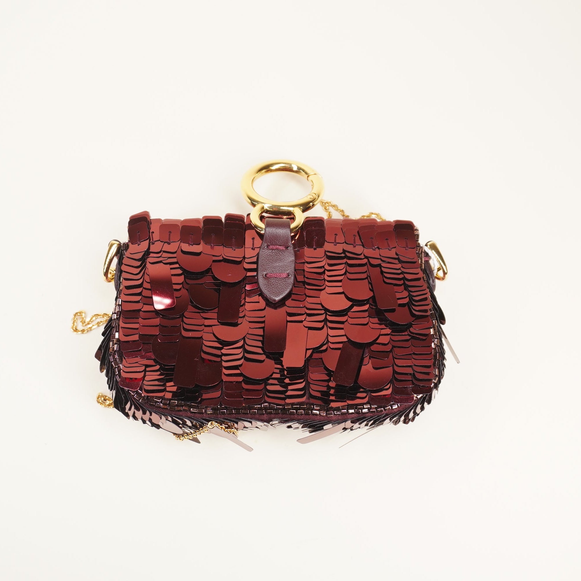 PRE-OWNED Chain Baguette Charm Bag Sequins Nano