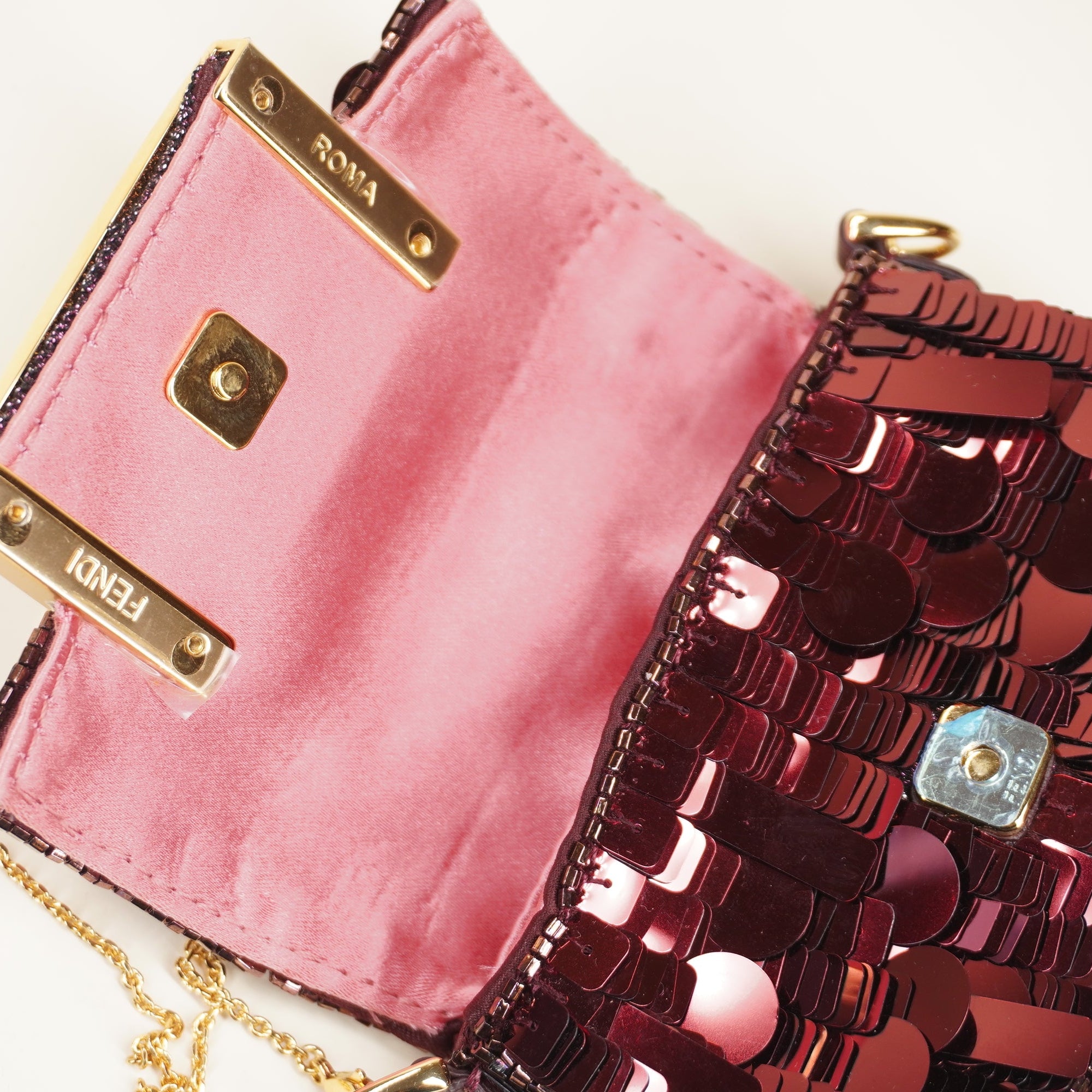 PRE-OWNED Chain Baguette Charm Bag Sequins Nano