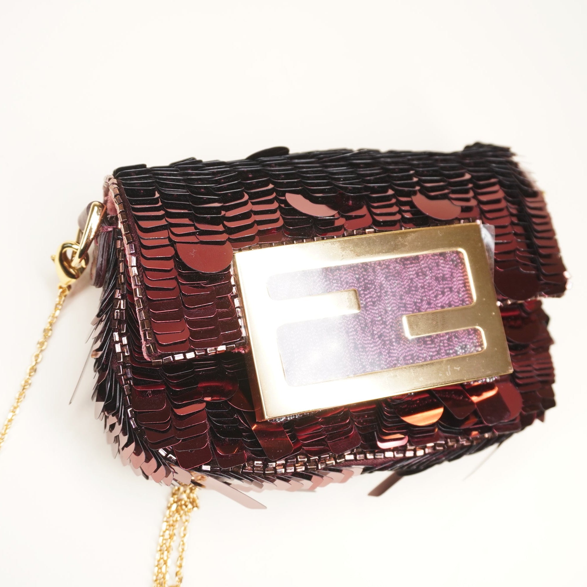 PRE-OWNED Chain Baguette Charm Bag Sequins Nano