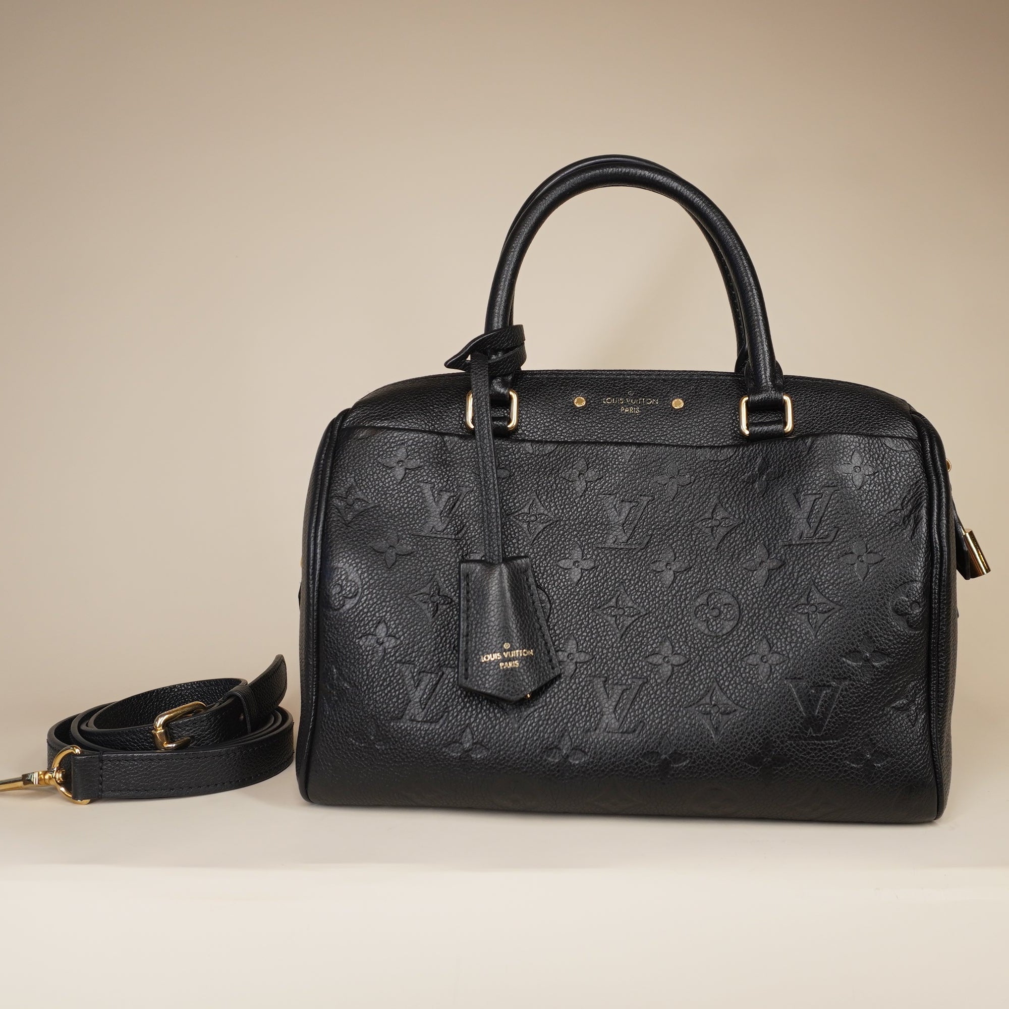 PRE-OWNED LV Speedy Bandouliere 25 Empreinte Leather Shoulder Bag Black