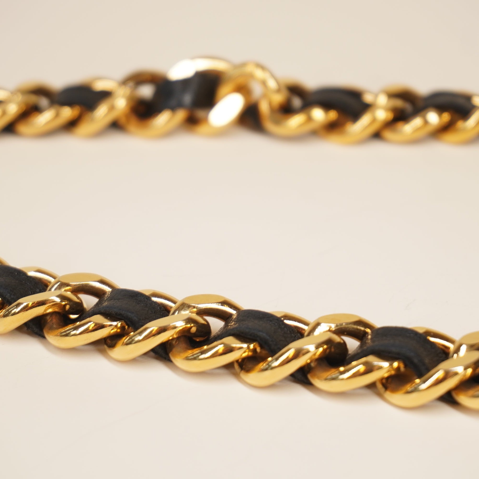 Black CC Medallion Chain Leather Belt