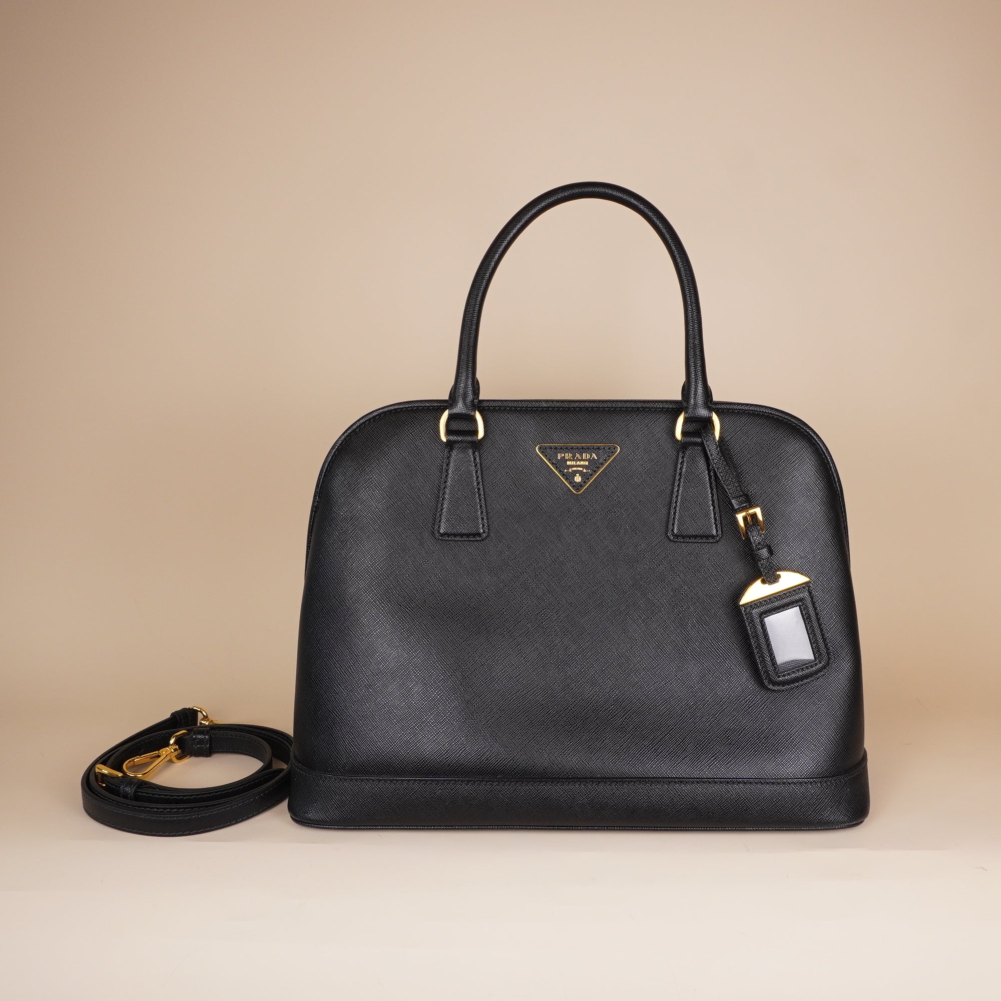 PRE-OWNED Saffiano Vernice Medium Open Promenade Tote Black