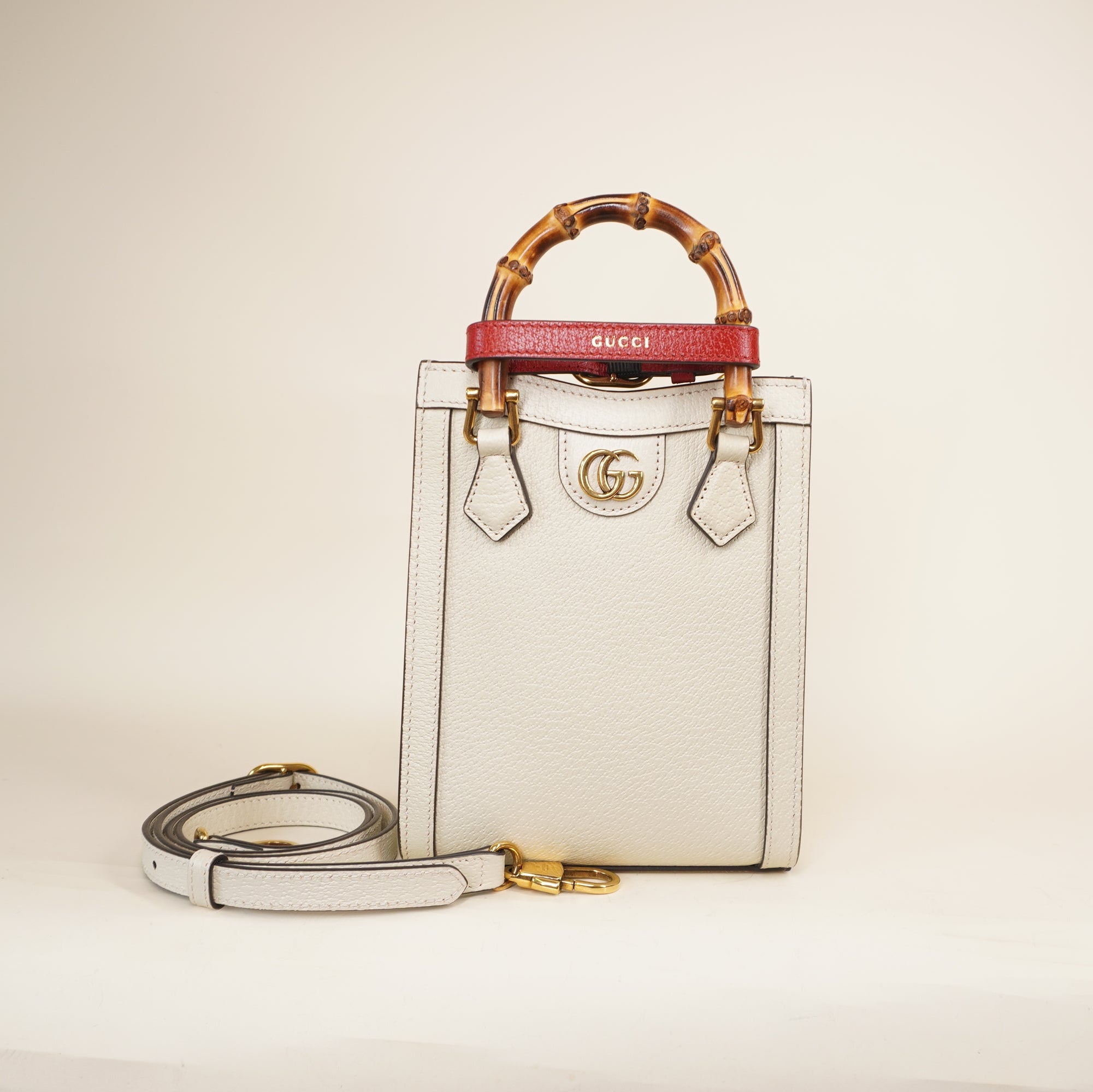 PRE-OWNED GG Cream Diana Mini Vertical Tote Shoulder Bag