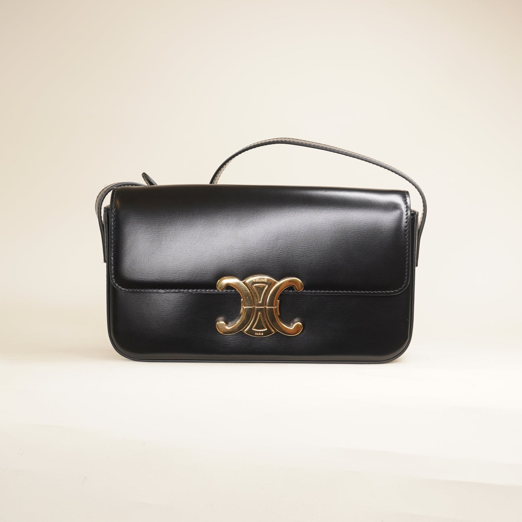 PRE-OWNED Black Shiny Triomphe Shoulder Bag