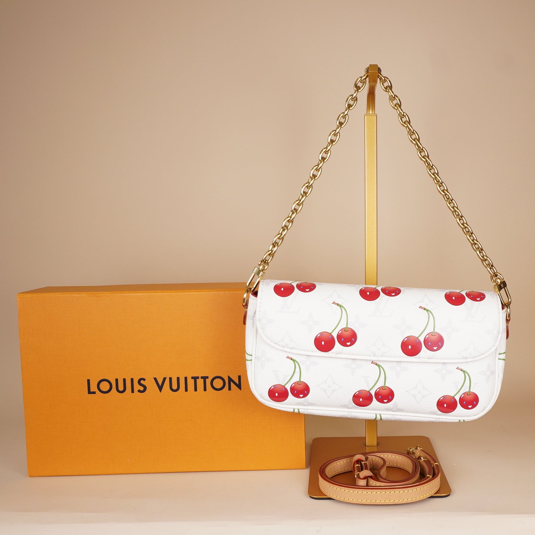 PRE-OWNED LV X TM Monogram Cerises Ivy Wallet On Chain White