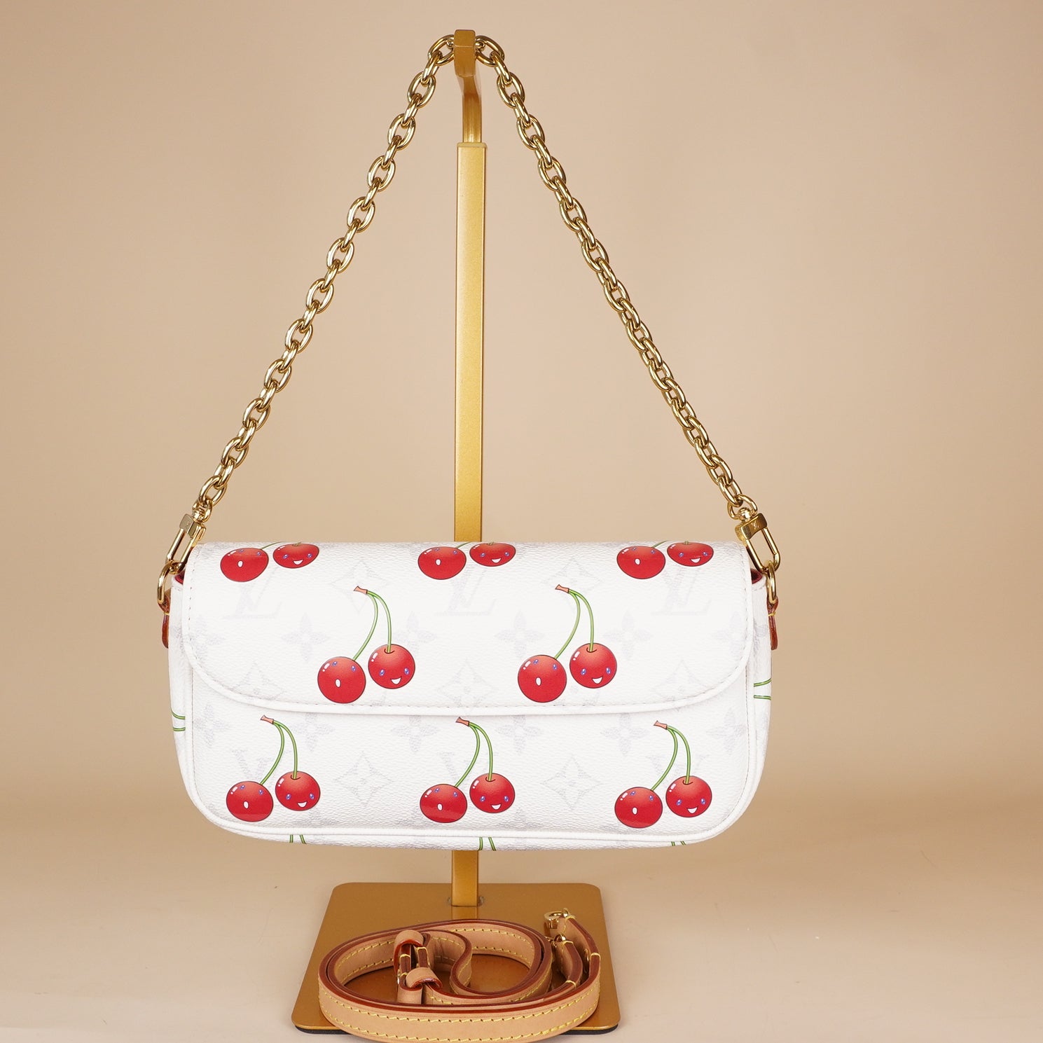 PRE-OWNED LV X TM Monogram Cerises Ivy Wallet On Chain White