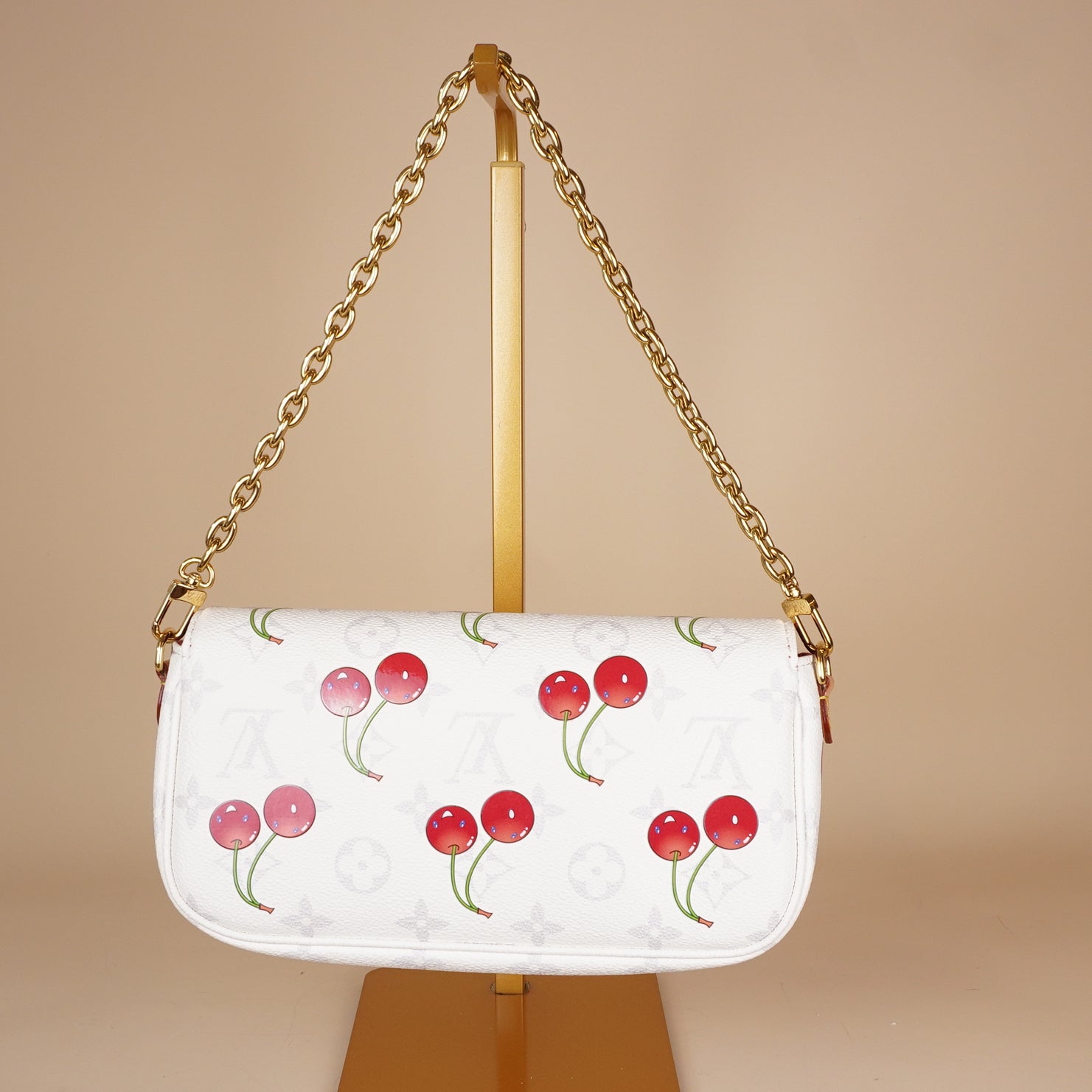 PRE-OWNED LV X TM Monogram Cerises Ivy Wallet On Chain White