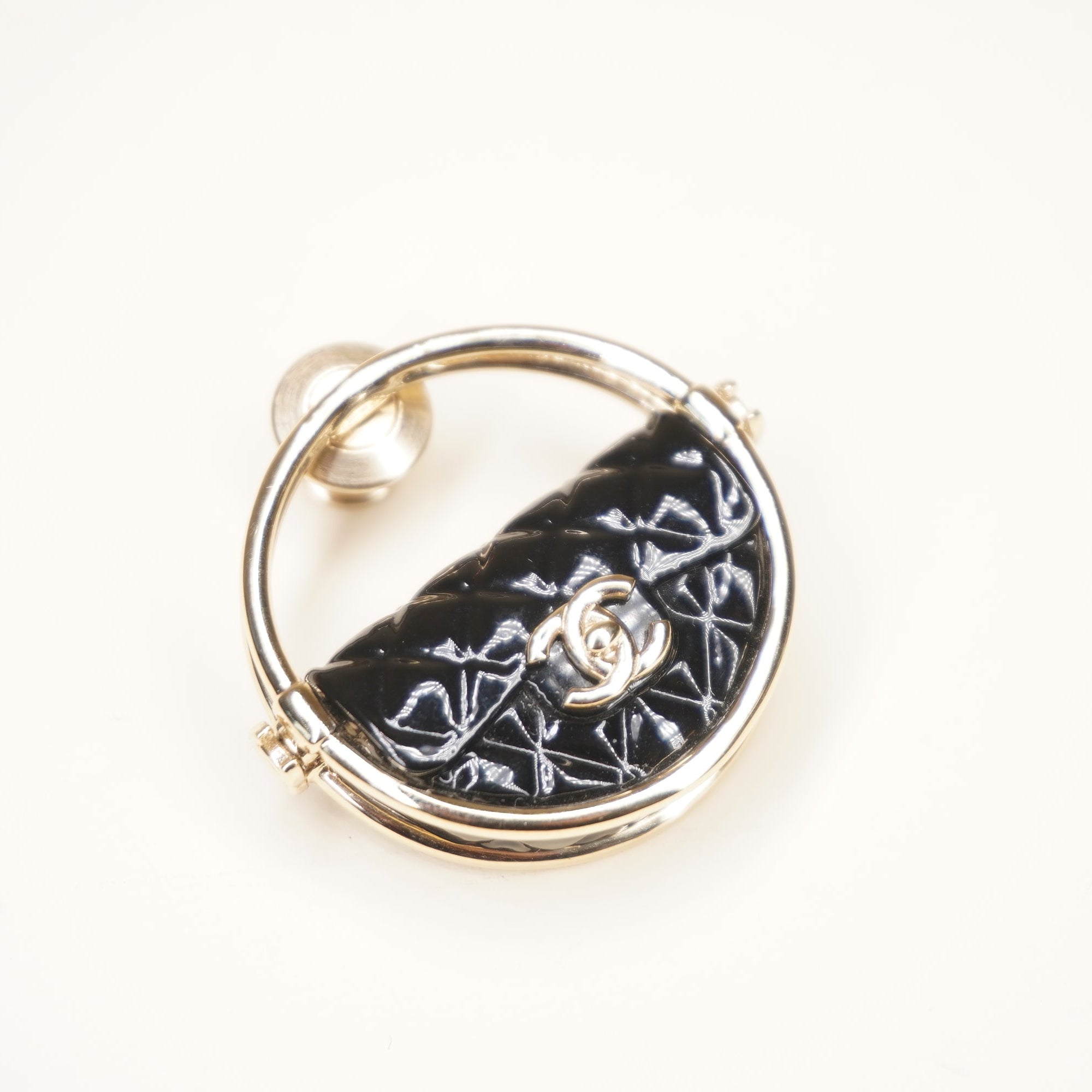 PRE-OWNED CC Quilted Flap Hoop Brooch