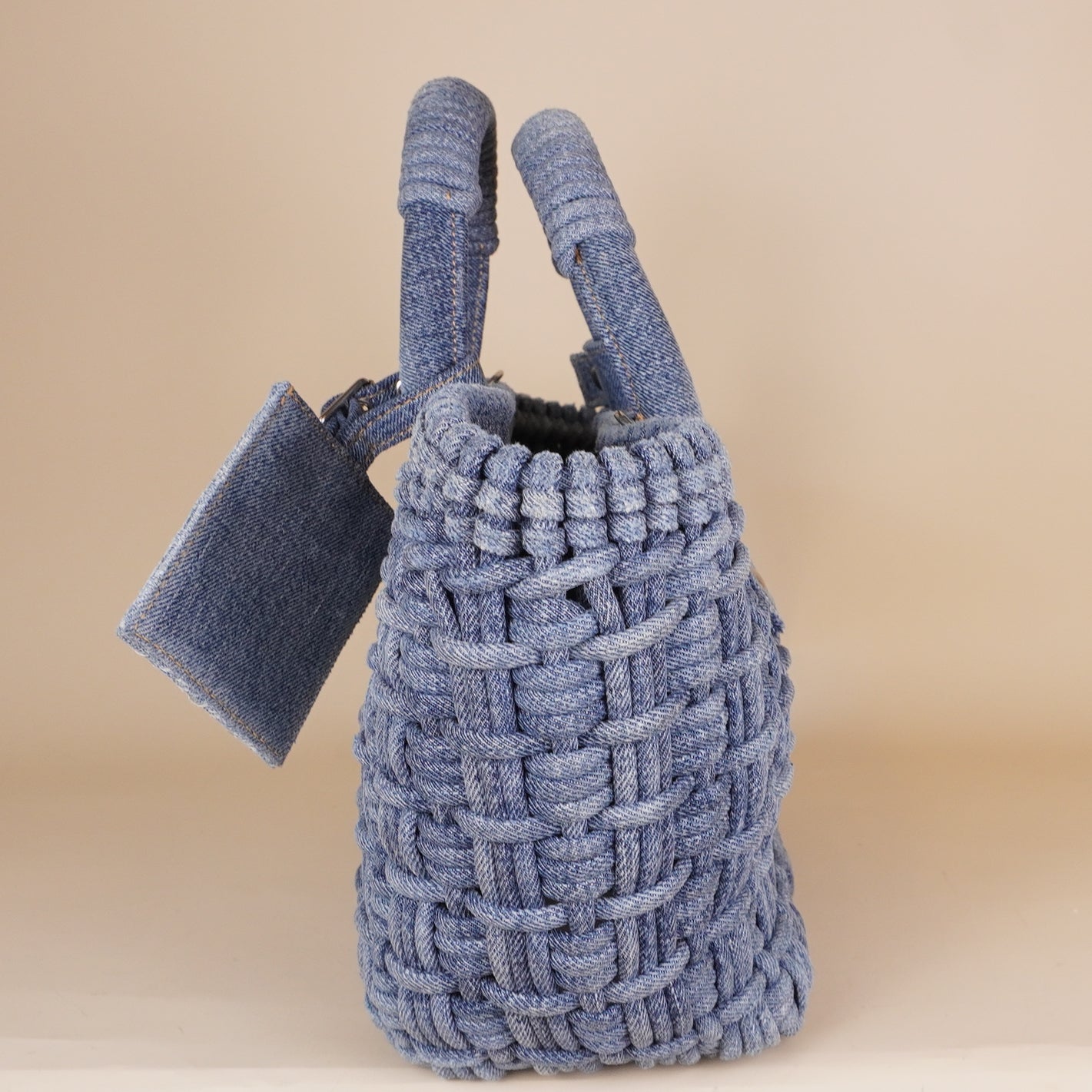 PRE-OWNED Washed Frayed Denim Braided XS Bistro Basket Blue
