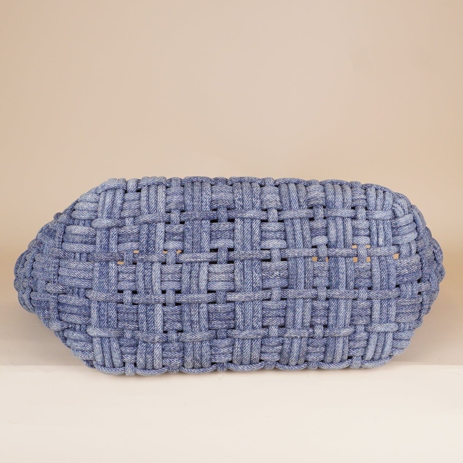 PRE-OWNED Washed Frayed Denim Braided XS Bistro Basket Blue