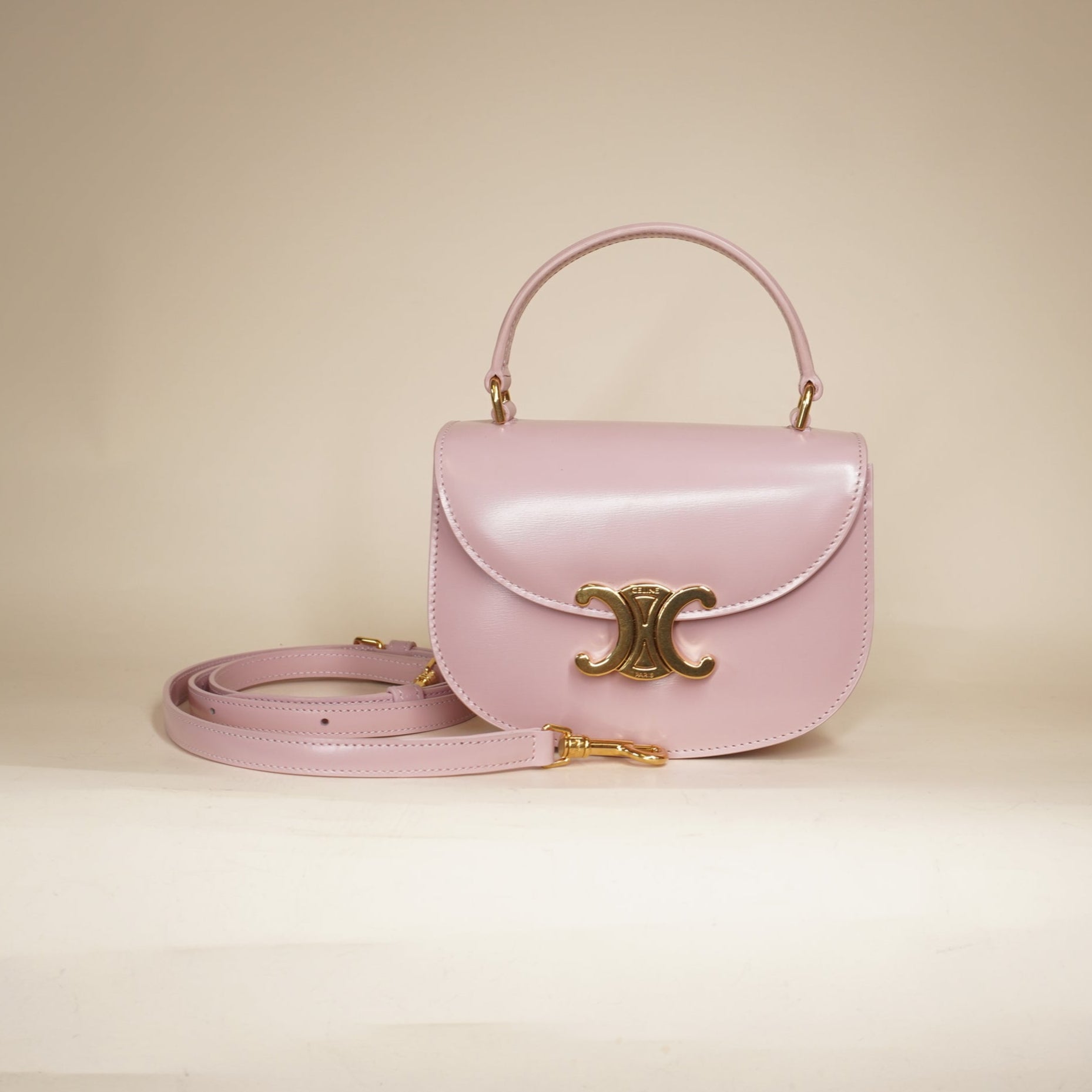 PRE-OWNED Shiny Calfskin Triomphe Mini Besace Clea Petal Shoulder Bag