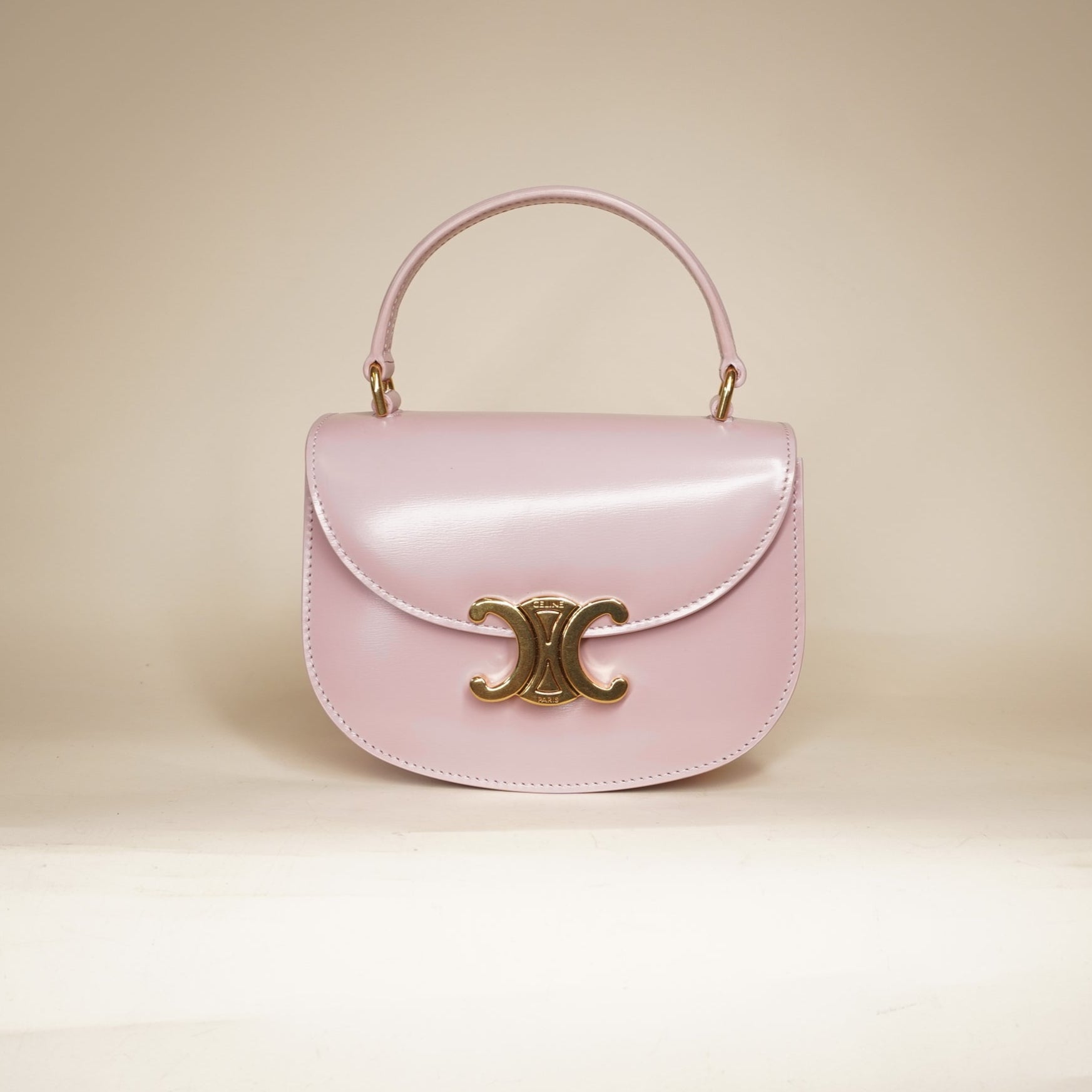 PRE-OWNED Shiny Calfskin Triomphe Mini Besace Clea Petal Shoulder Bag