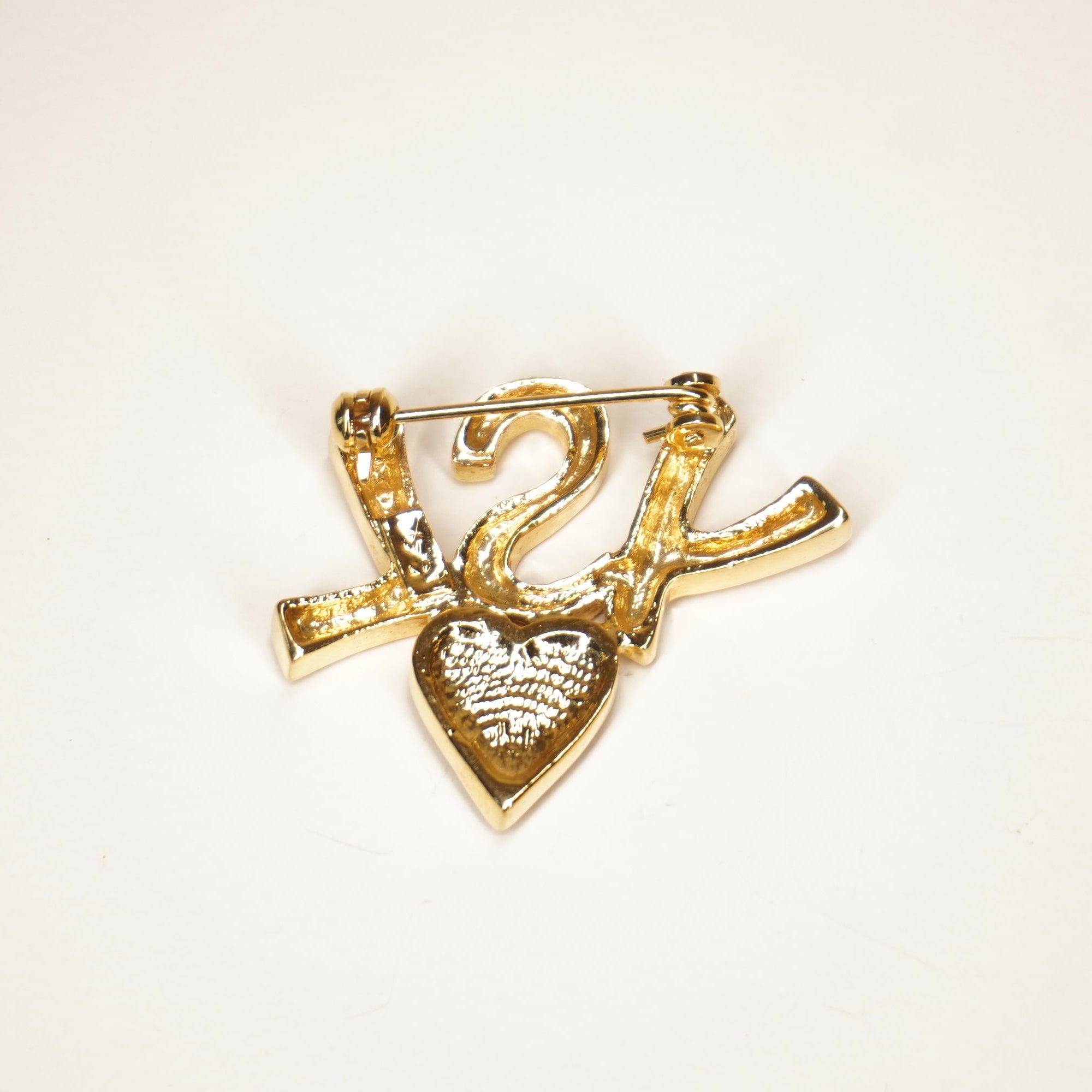 PRE-OWNED YSL Gold Tone Brooch with Heart Shape Rhinestone
