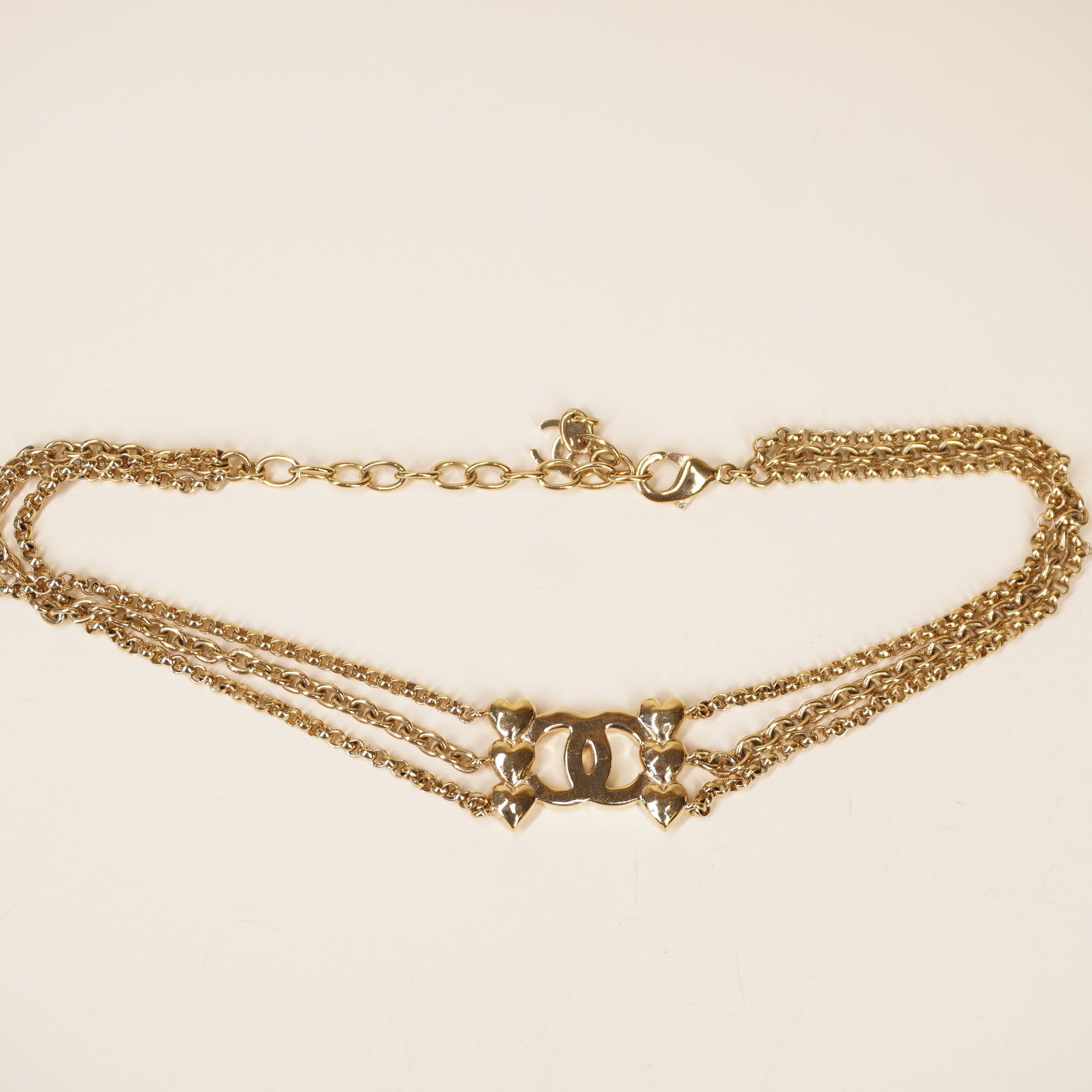 PRE-OWNED Crystal Heart CC Choker Gold Tone