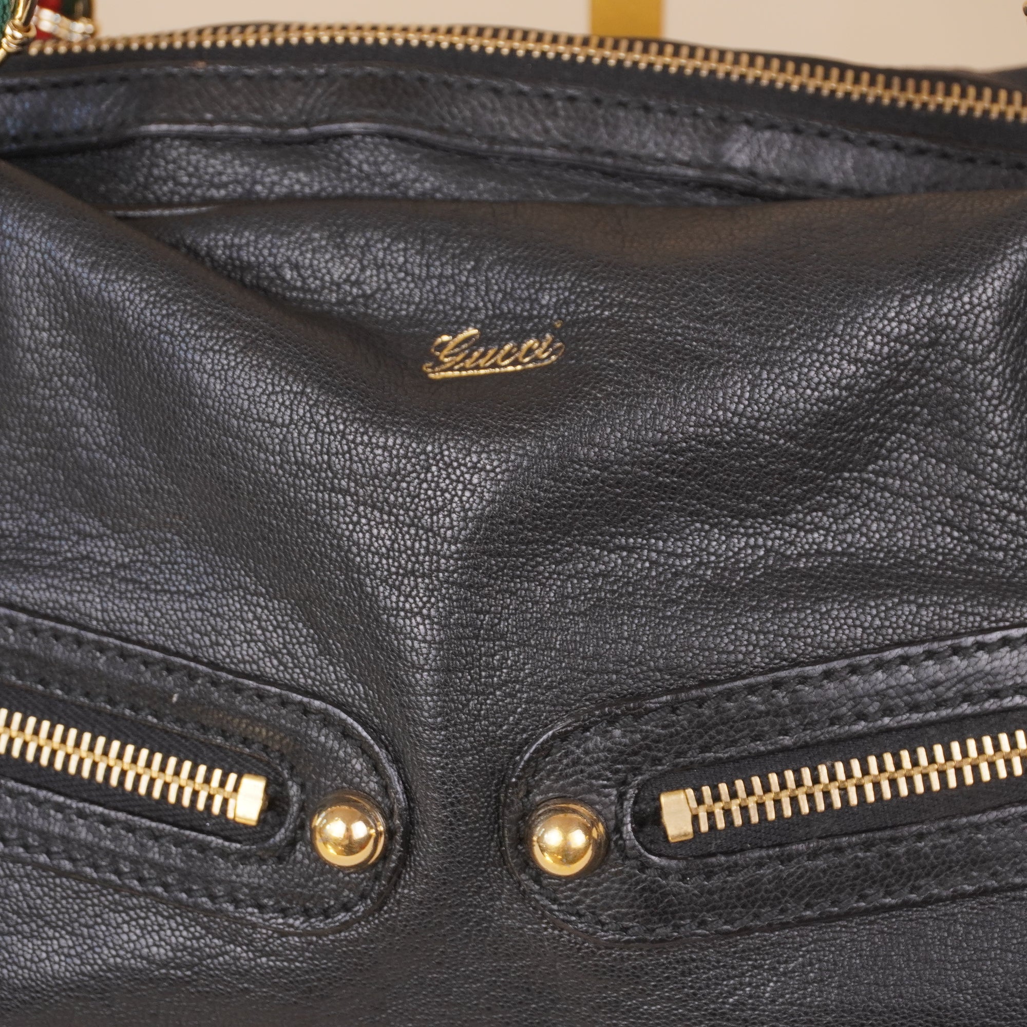 PRE-OWNED GG Black Leather Capri Bowler Bag