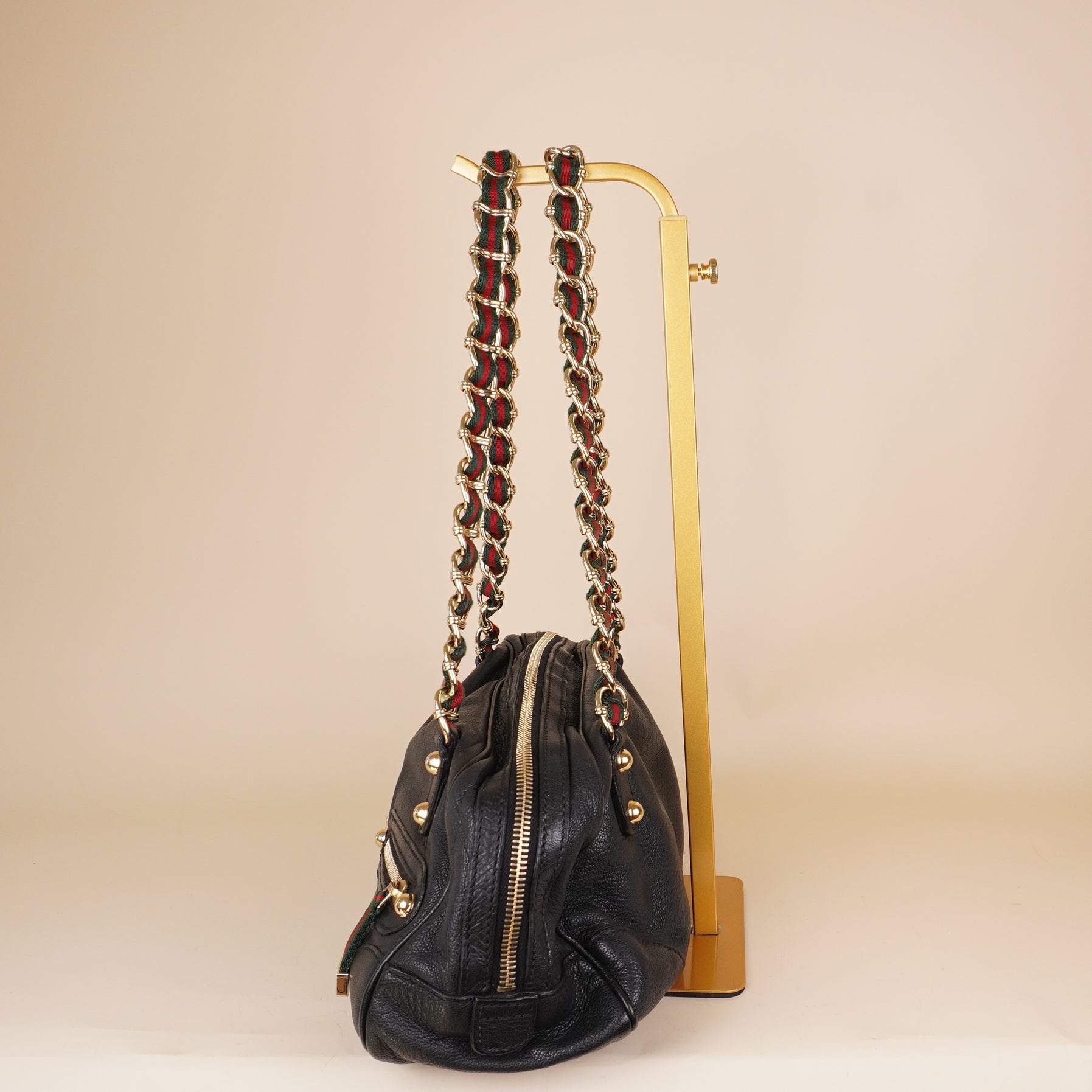 PRE-OWNED GG Black Leather Capri Bowler Bag