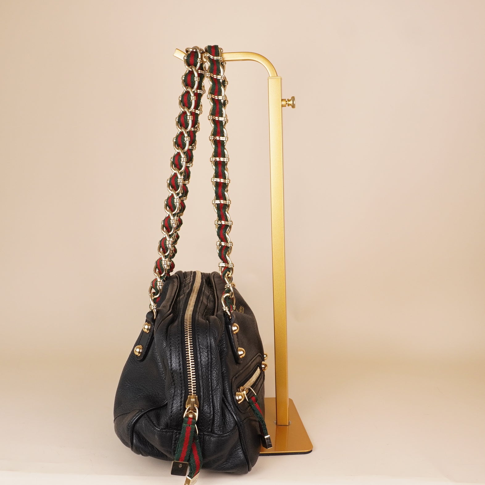 PRE-OWNED GG Black Leather Capri Bowler Bag