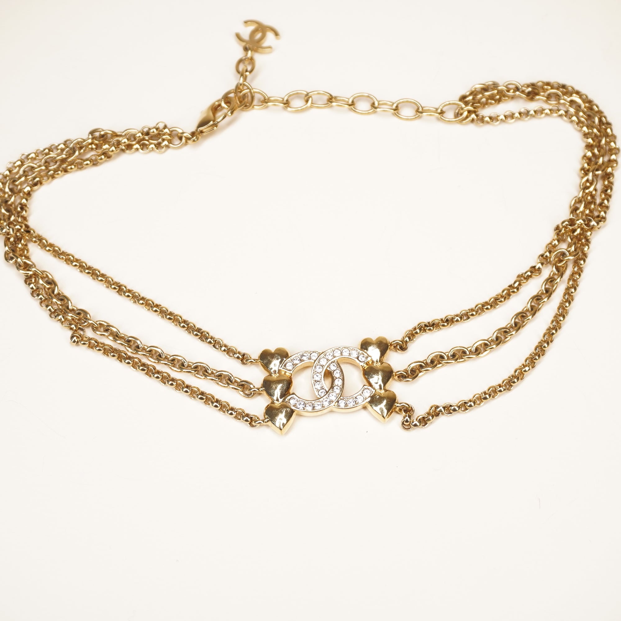 PRE-OWNED Crystal Heart CC Choker Gold Tone