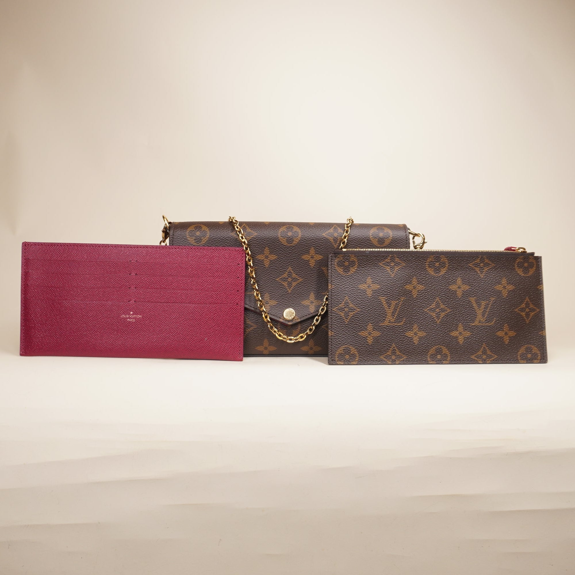 PRE-OWNED Monogram Pochette Felicie Chain Wallet Fuchsia