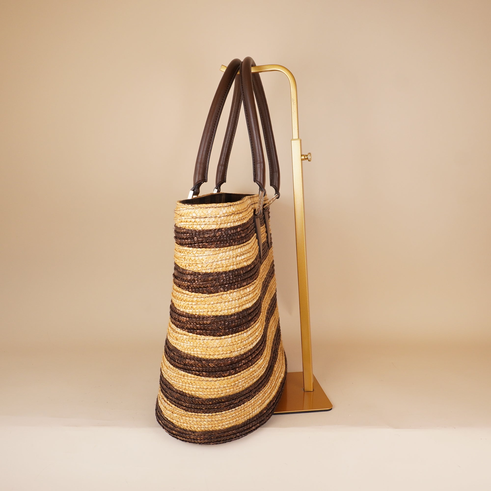 PRE-OWNED FF Beach Raffia Straw Coloured Brown Tote
