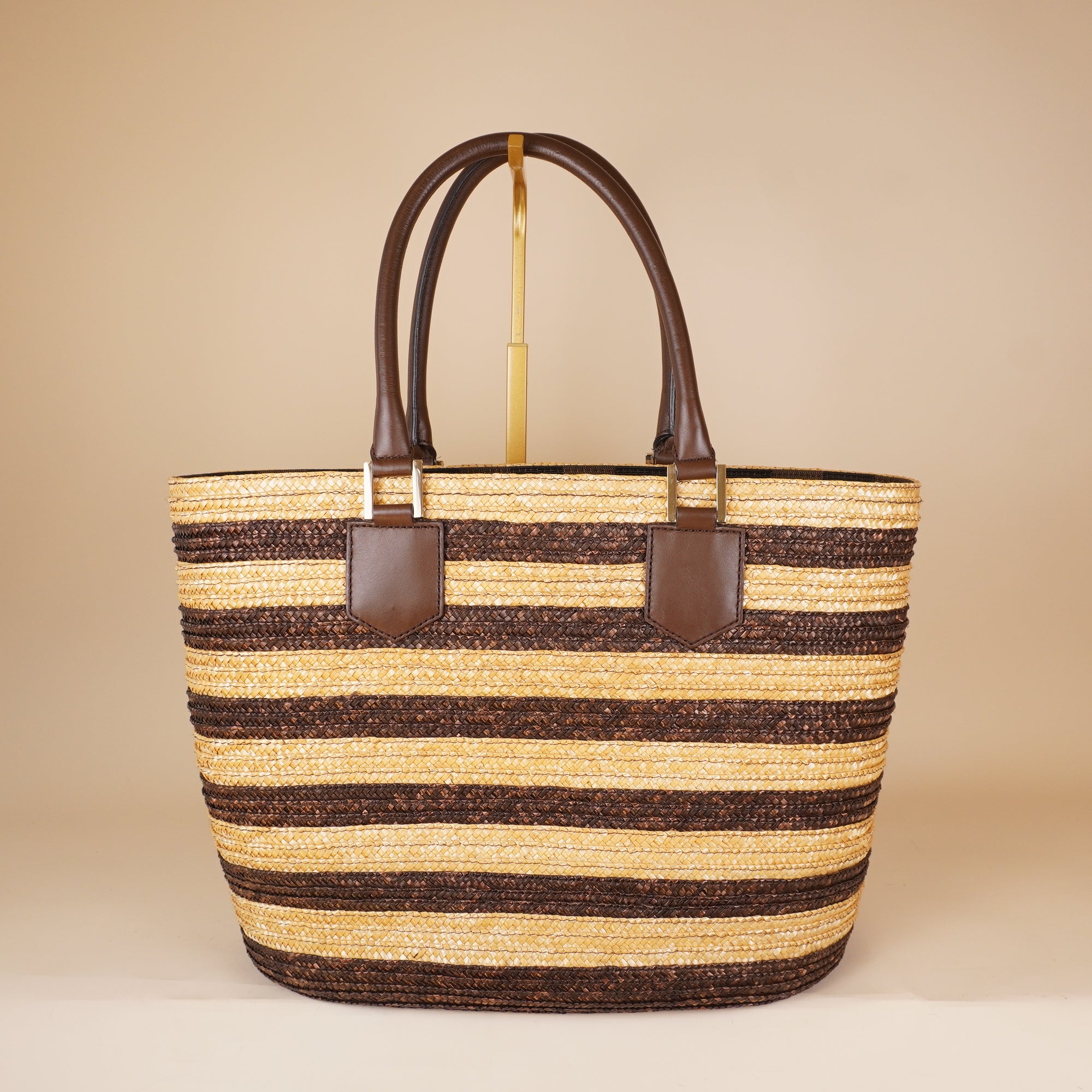 PRE-OWNED FF Beach Raffia Straw Coloured Brown Tote
