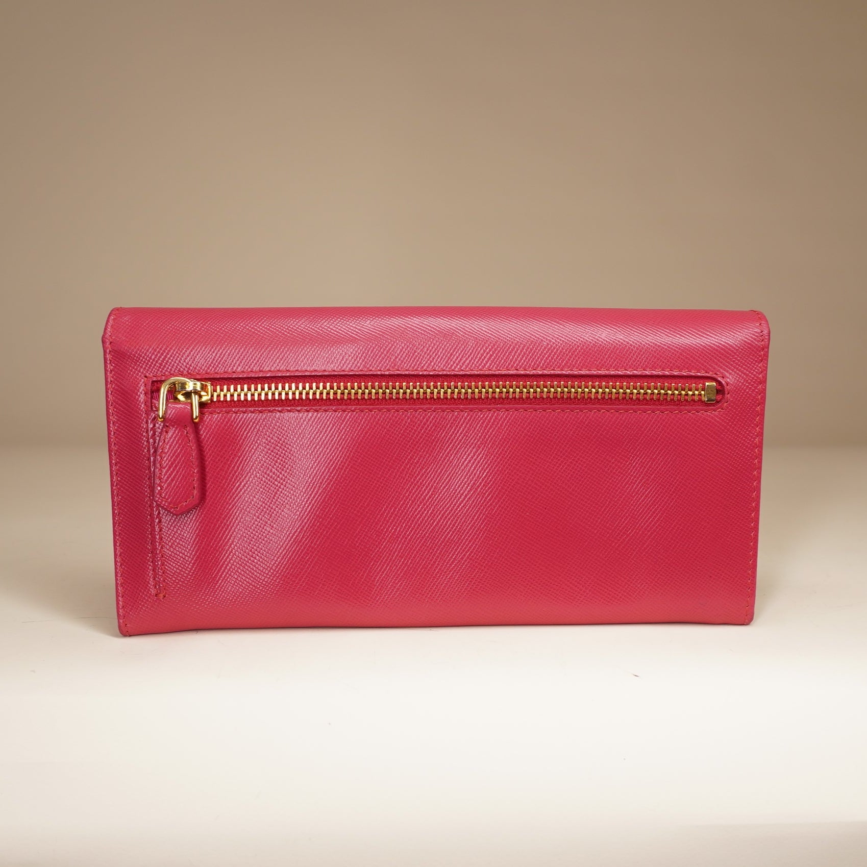 PRE-OWNED Hot Pink Leather Crystal-Embellished Flap Wallet