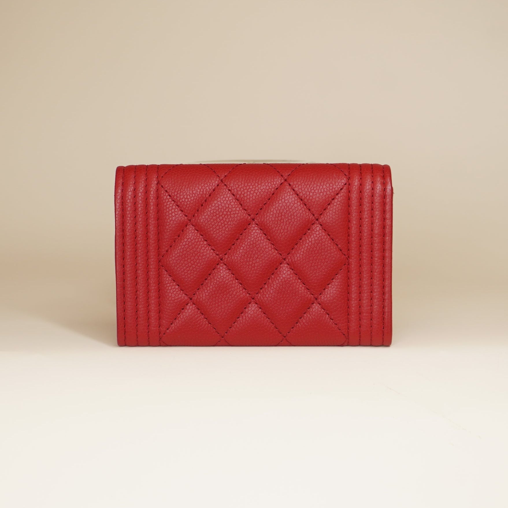 PRE-OWNED CC Red Caviar Quilted Boy Flap Card Holder