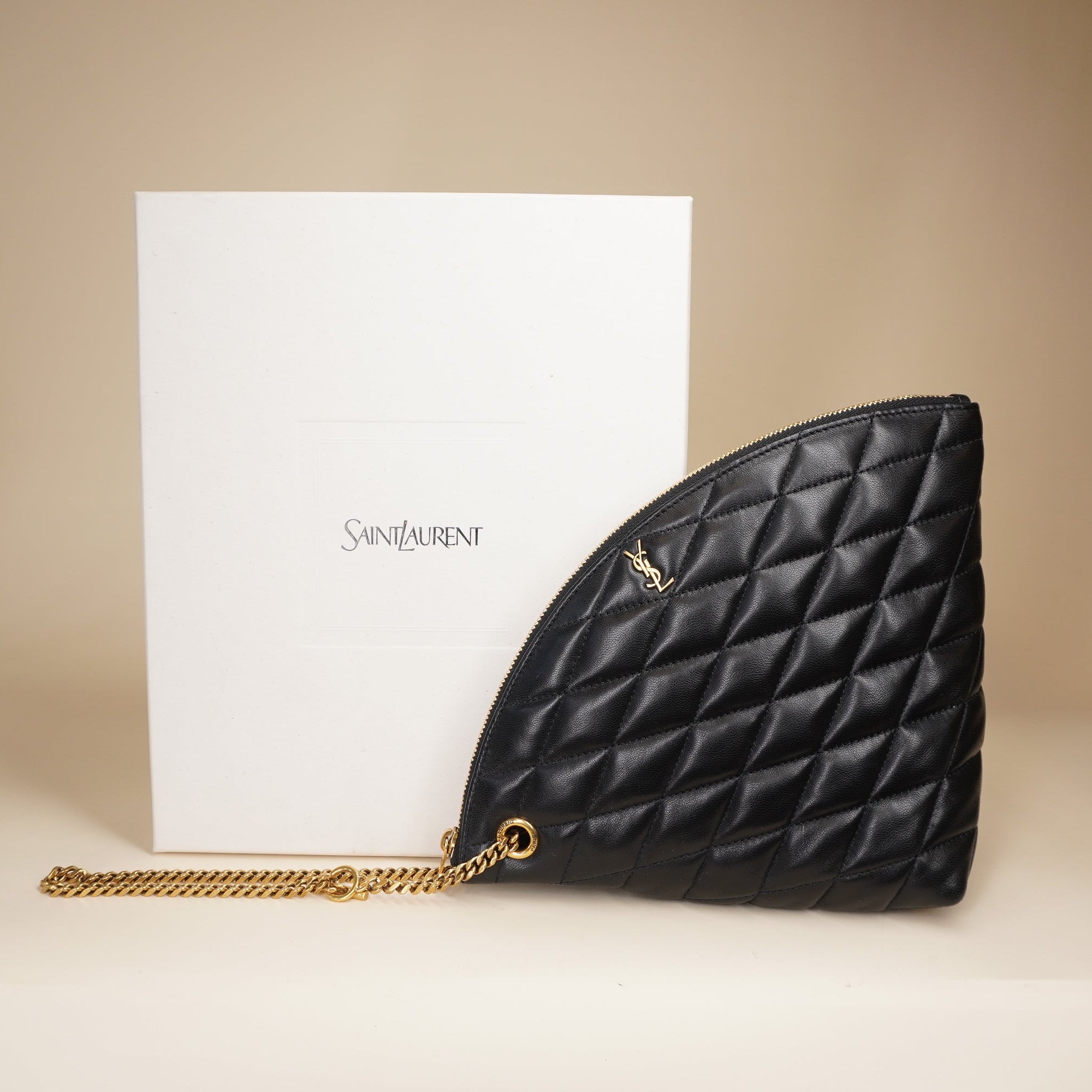 PRE-OWNED Black Sade Quilted Lambskin Pouch