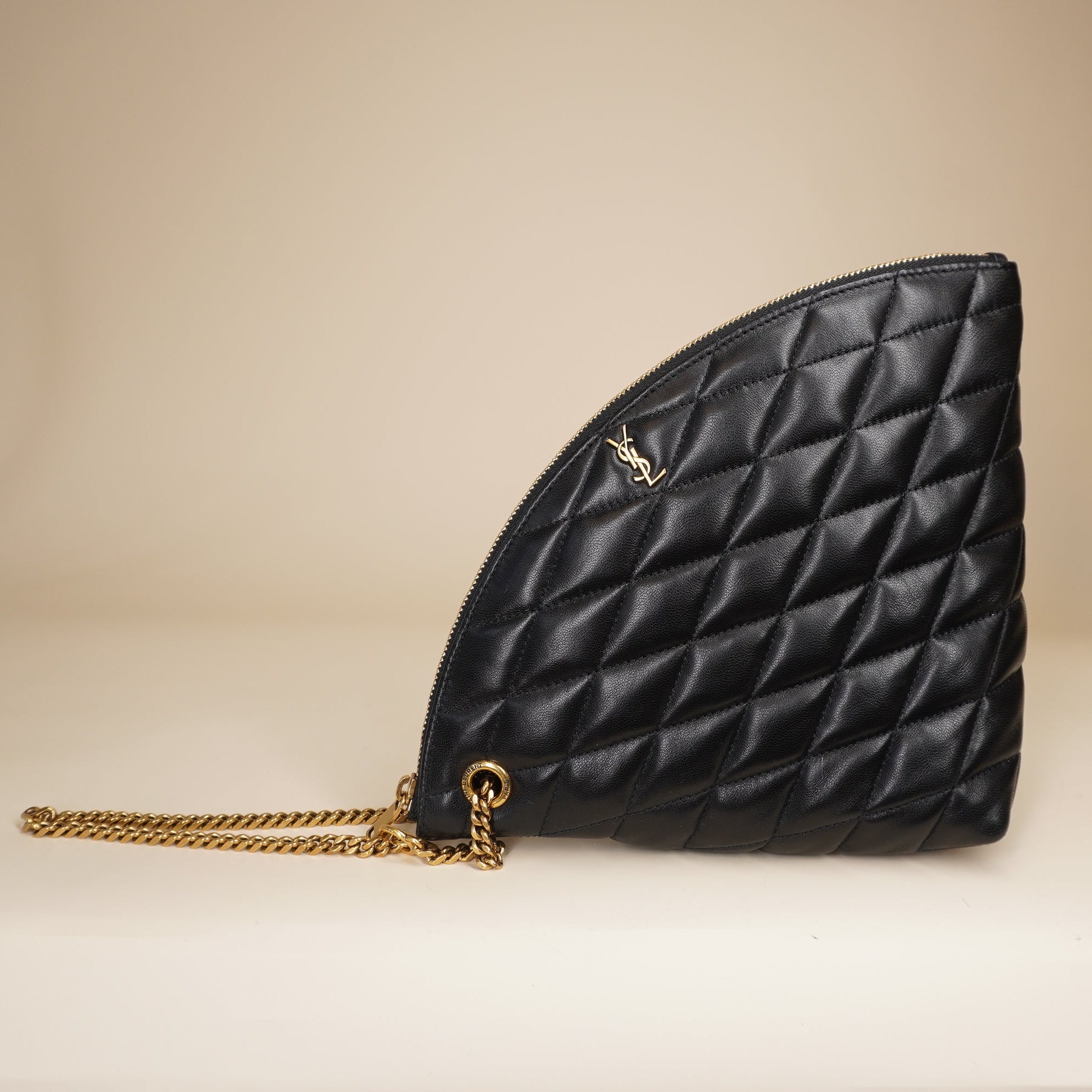 PRE-OWNED Black Sade Quilted Lambskin Pouch