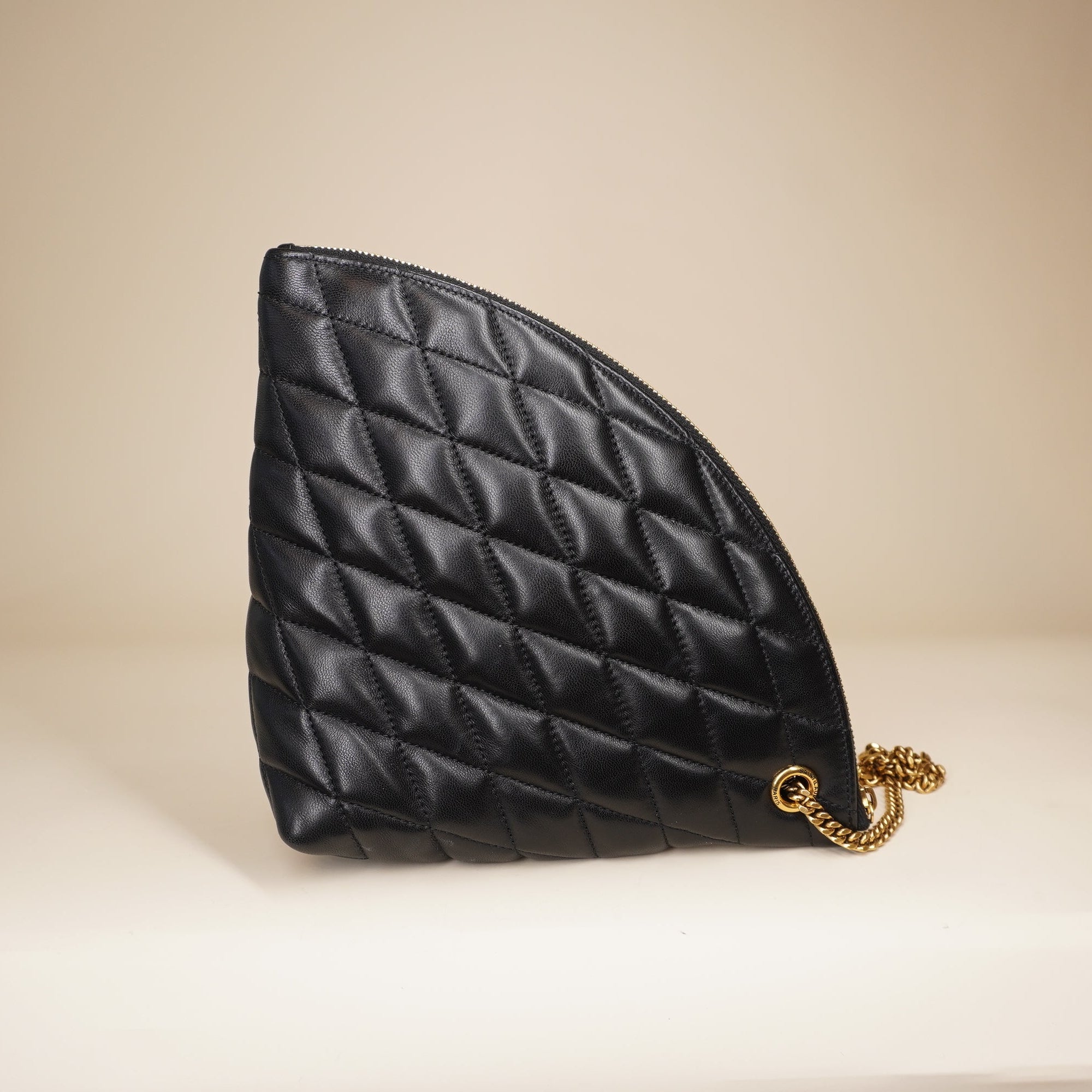 PRE-OWNED Black Sade Quilted Lambskin Pouch