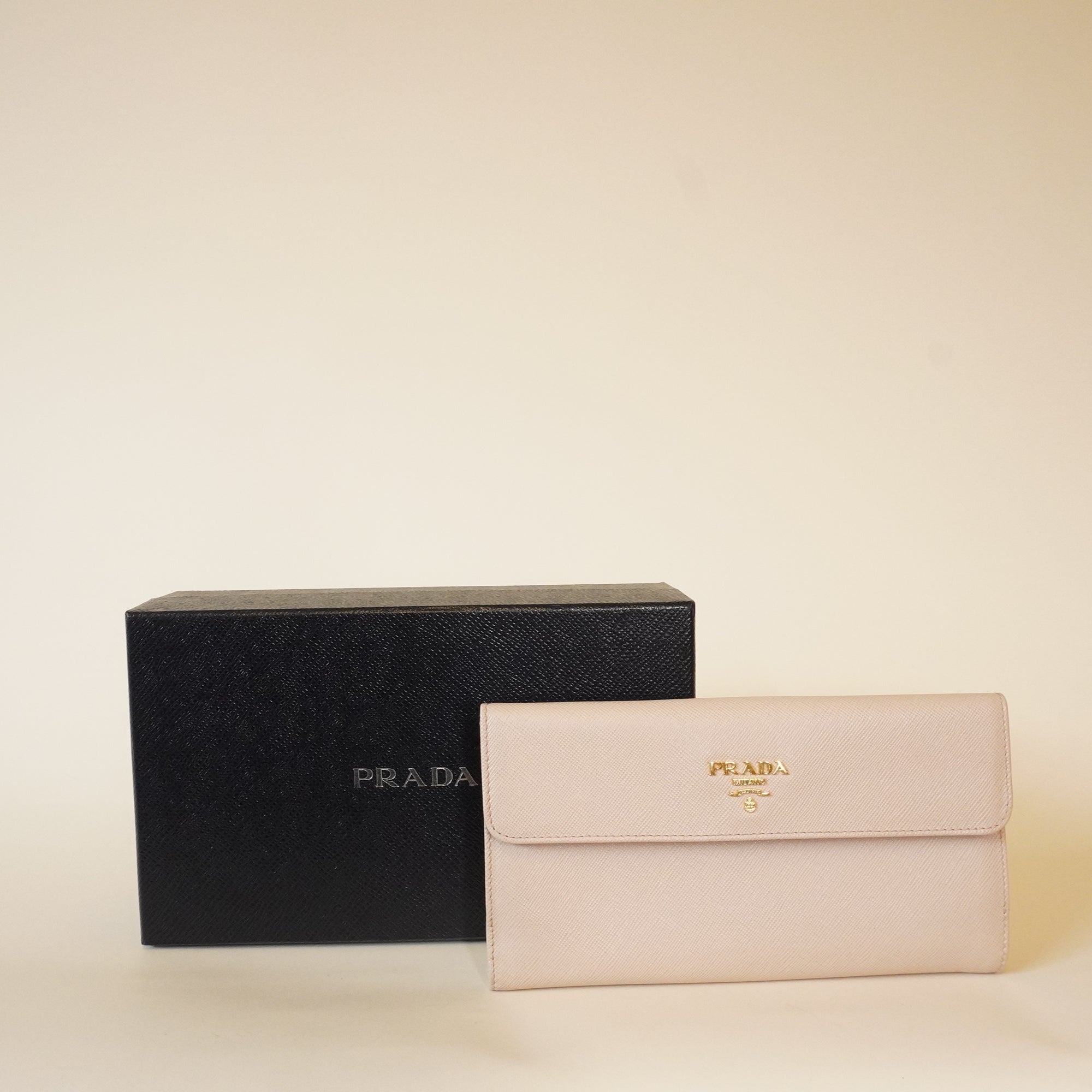 PRE-OWNED Pink Saffiano Leather Short Wallet
