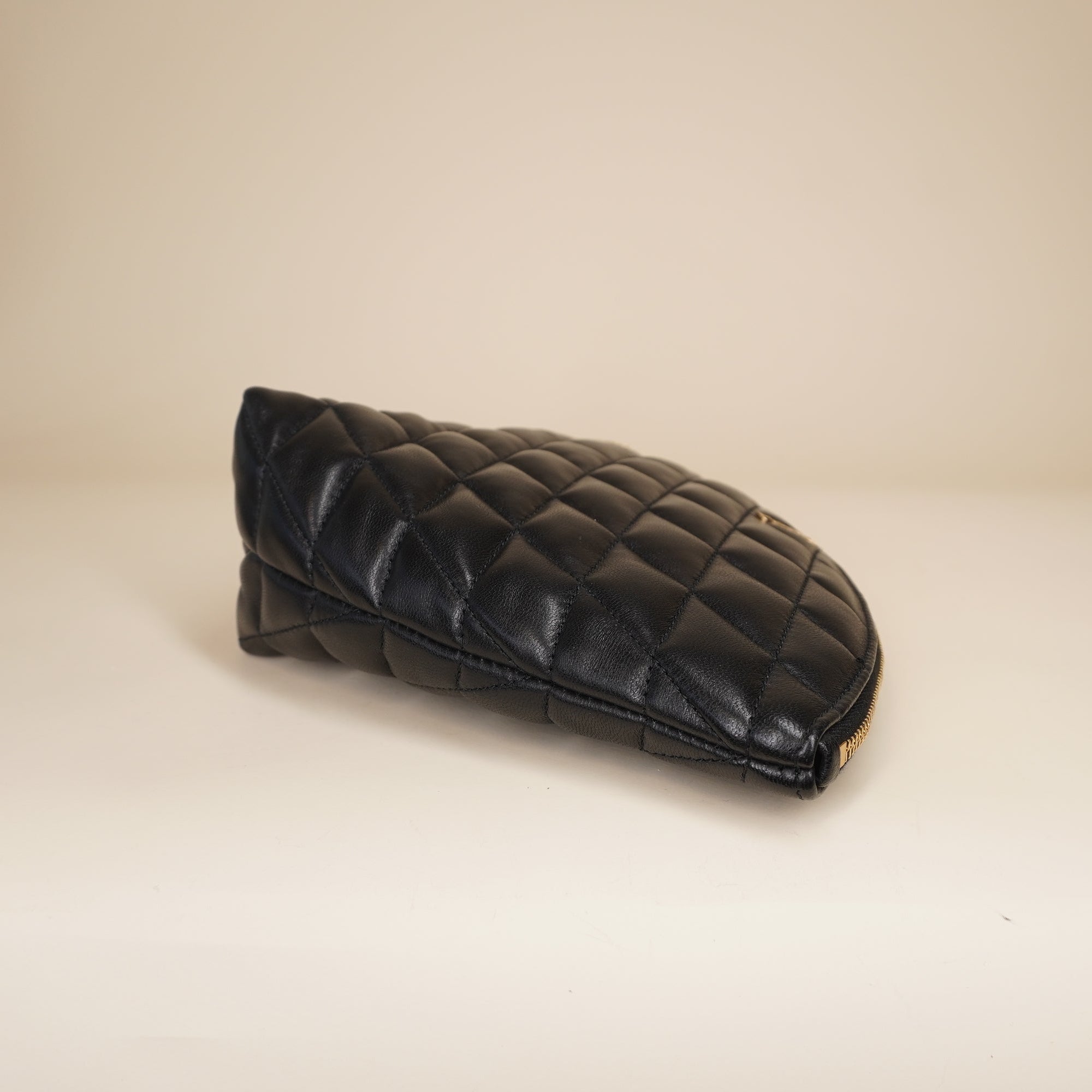 PRE-OWNED Black Sade Quilted Lambskin Pouch