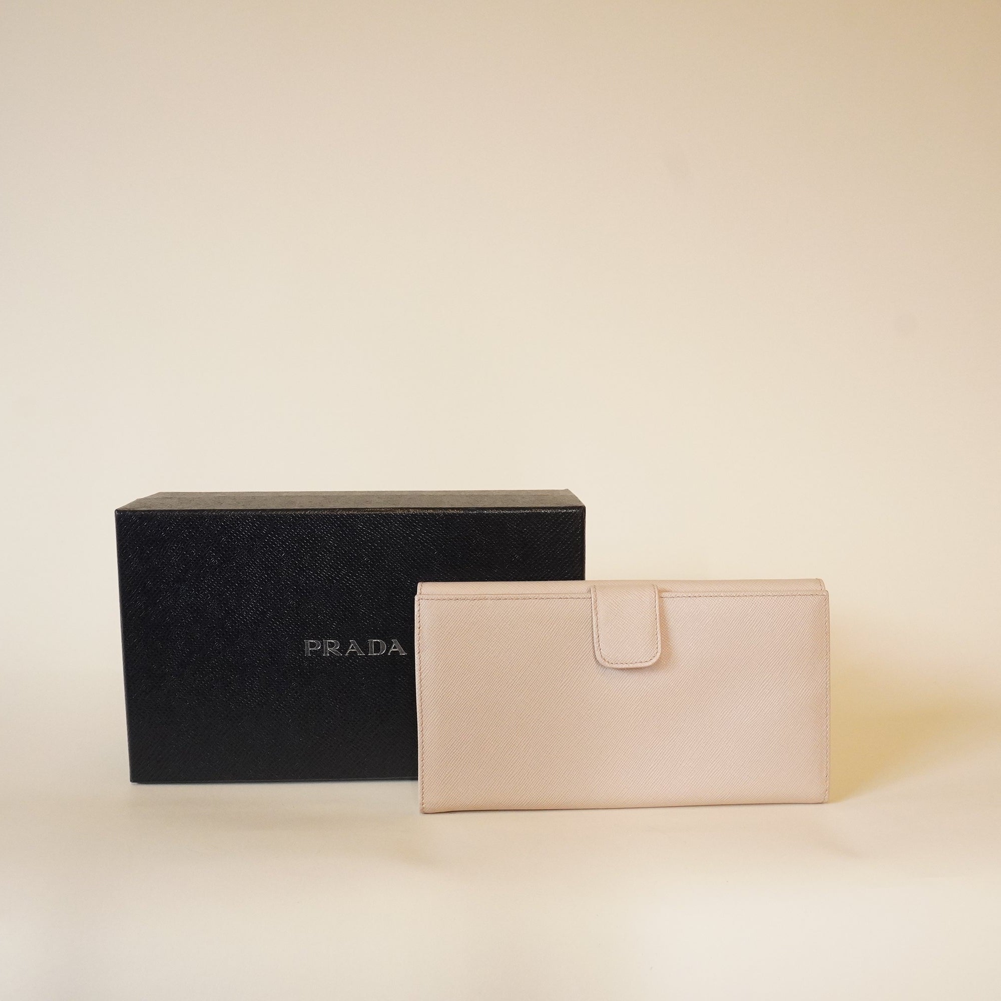 PRE-OWNED Pink Saffiano Leather Short Wallet