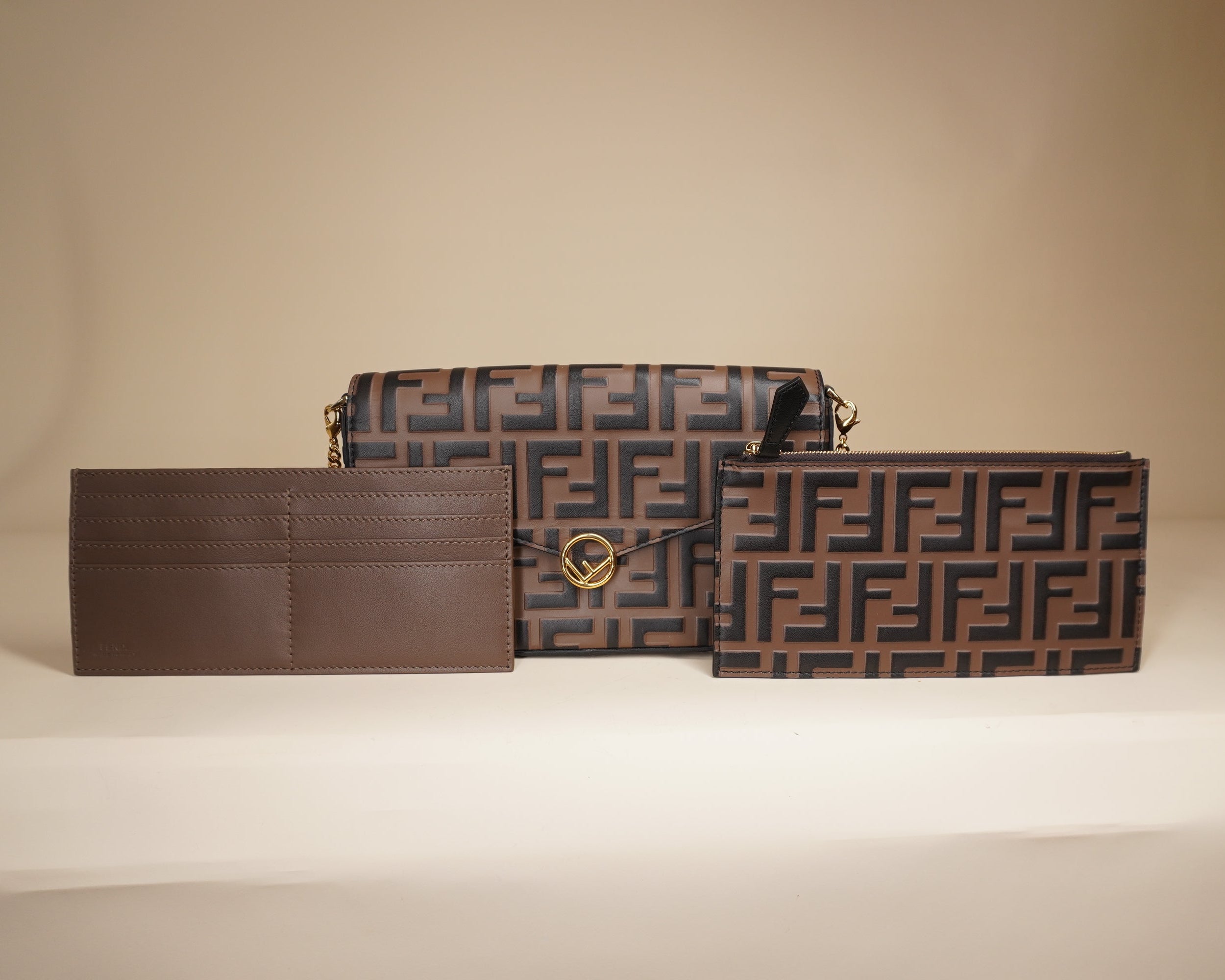 PRE-OWNED F is Fendi Envelope on Chain Zucca Embossed Leather Crossbody Bag