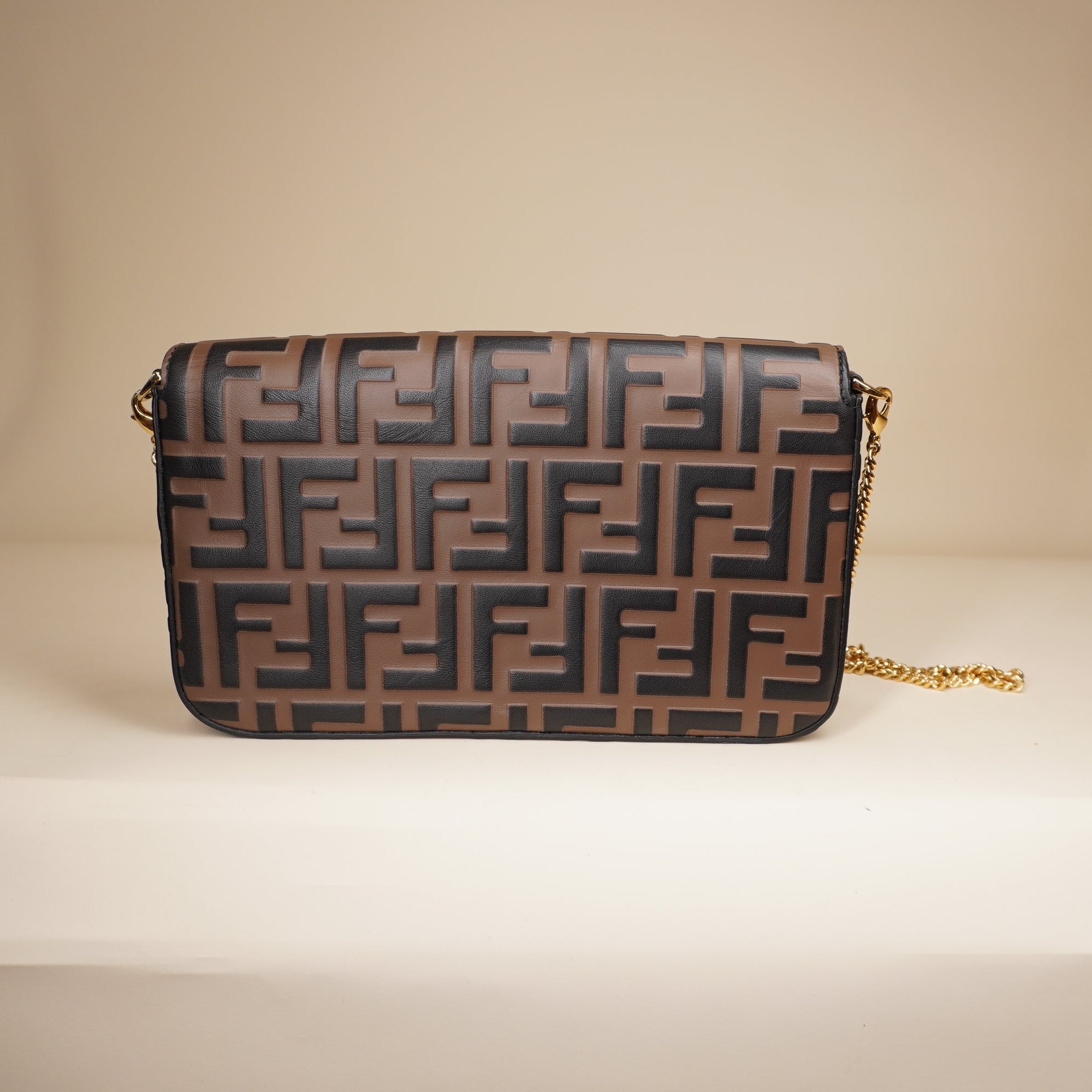 PRE-OWNED F is Fendi Envelope on Chain Zucca Embossed Leather Crossbody Bag