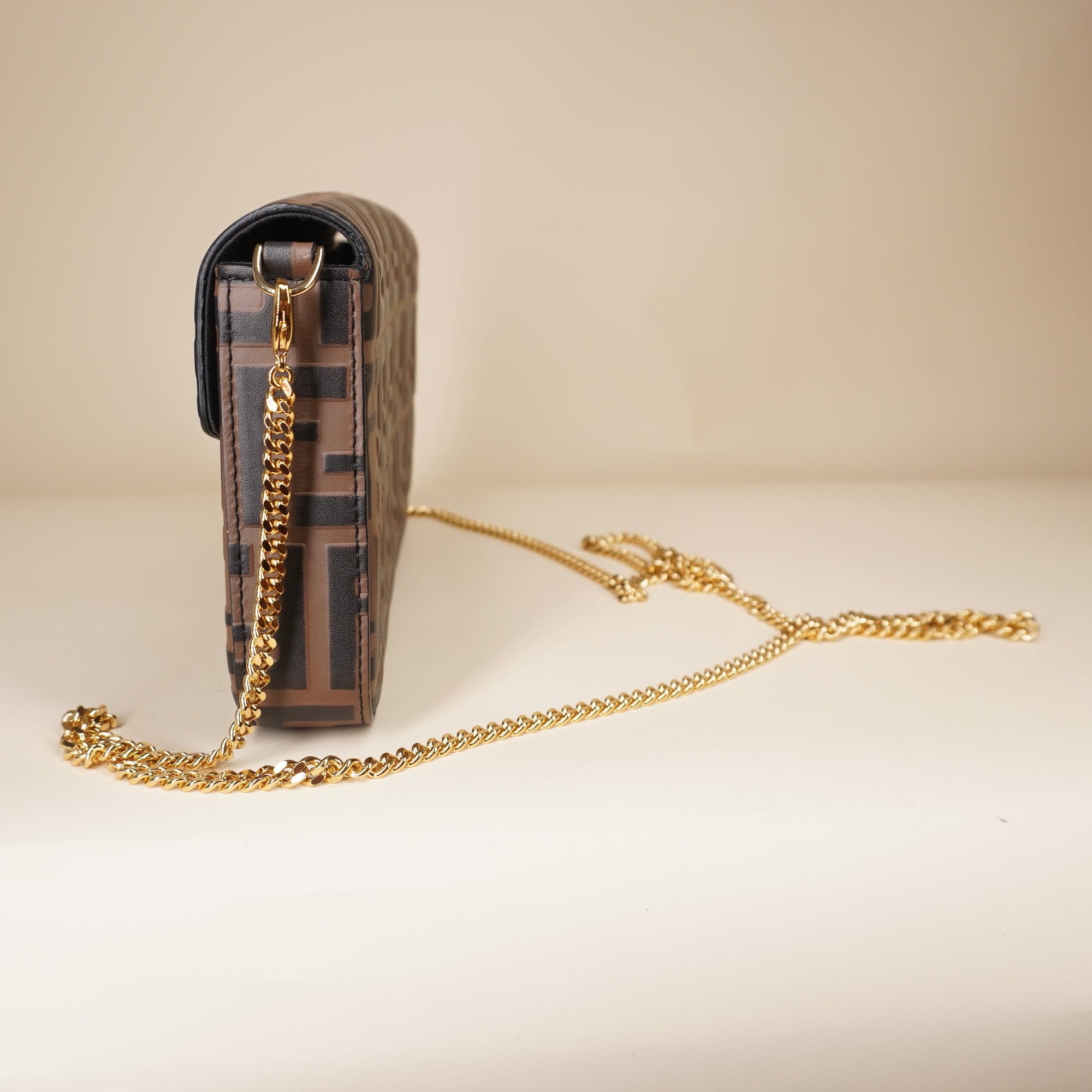 PRE-OWNED F is Fendi Envelope on Chain Zucca Embossed Leather Crossbody Bag