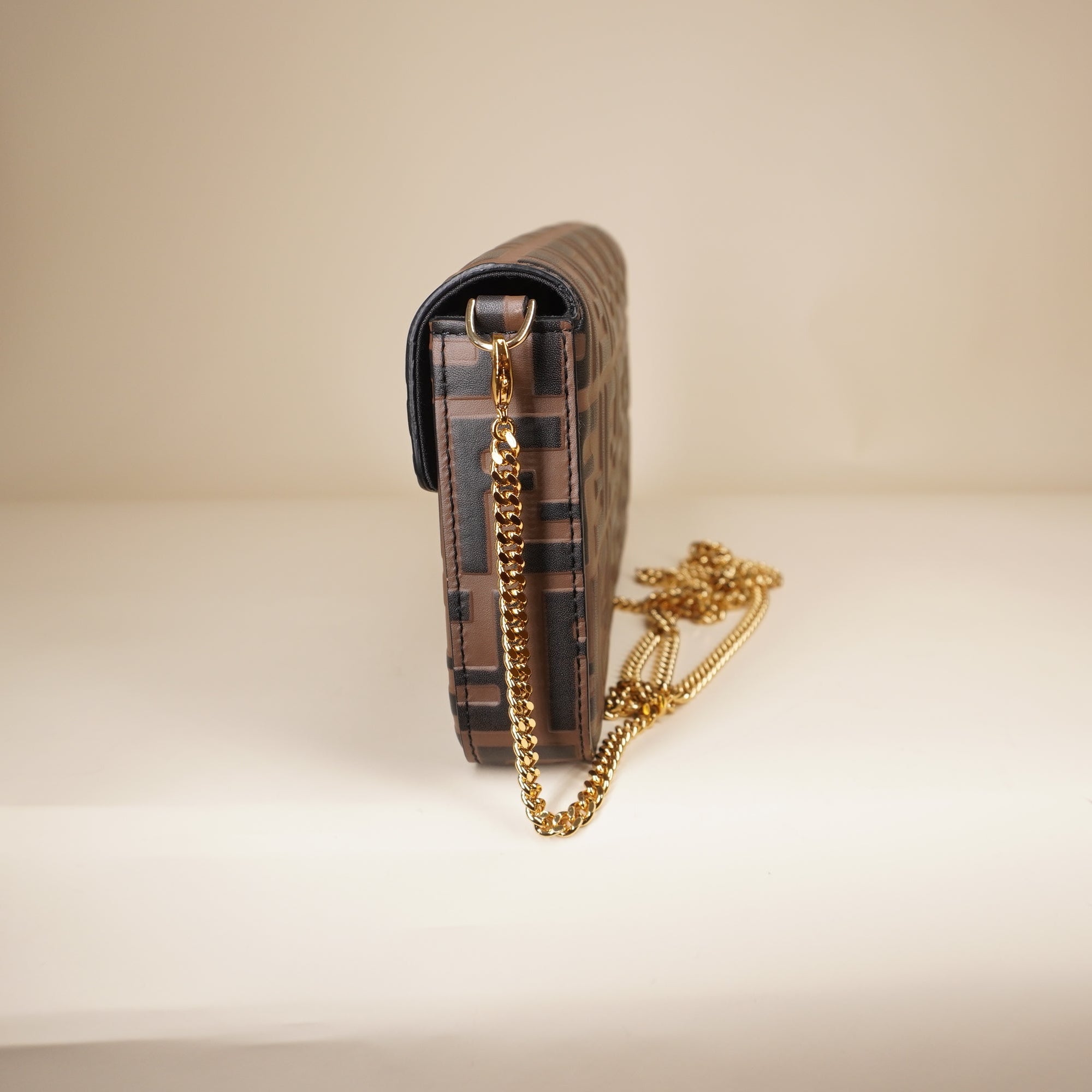 PRE-OWNED F is Fendi Envelope on Chain Zucca Embossed Leather Crossbody Bag