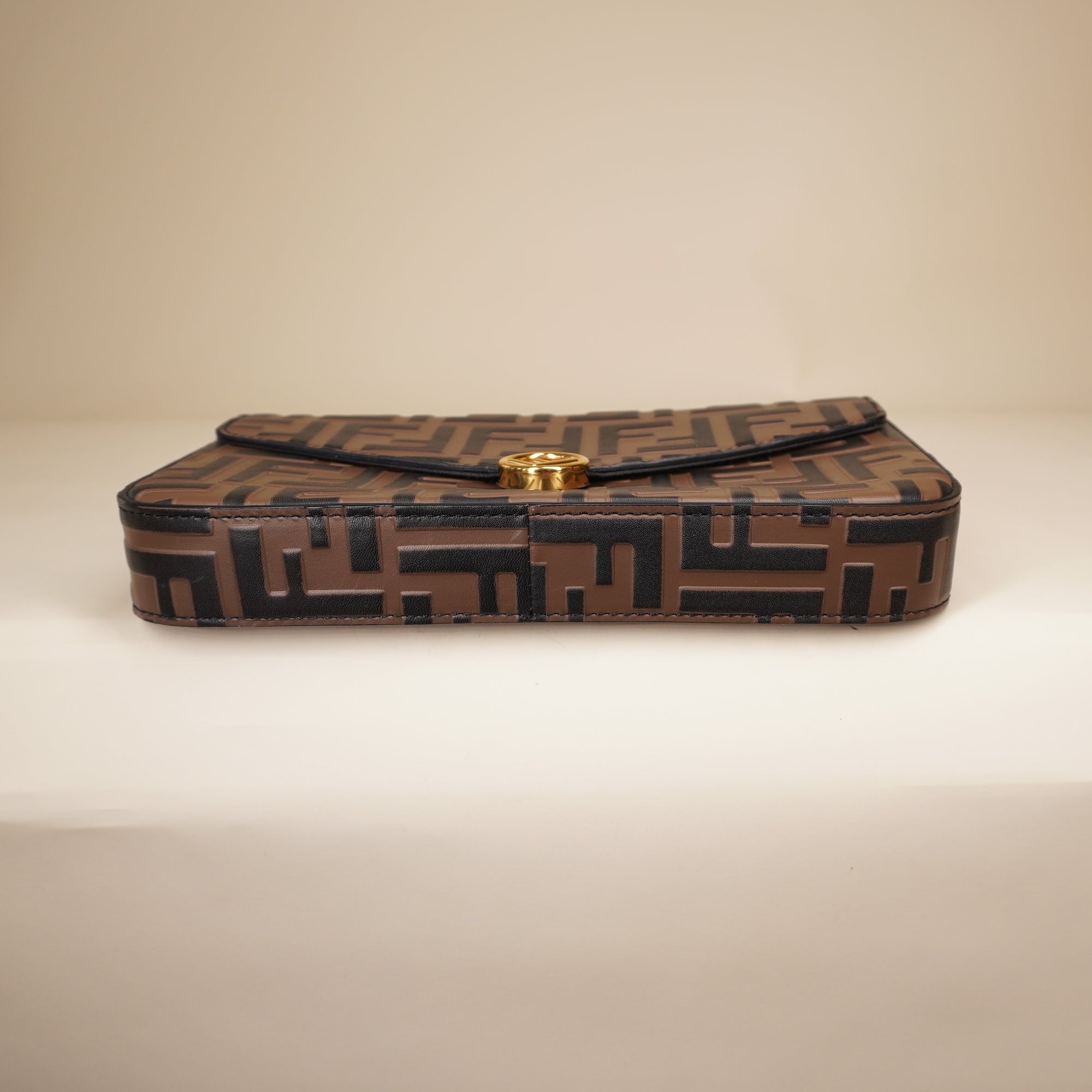 PRE-OWNED F is Fendi Envelope on Chain Zucca Embossed Leather Crossbody Bag