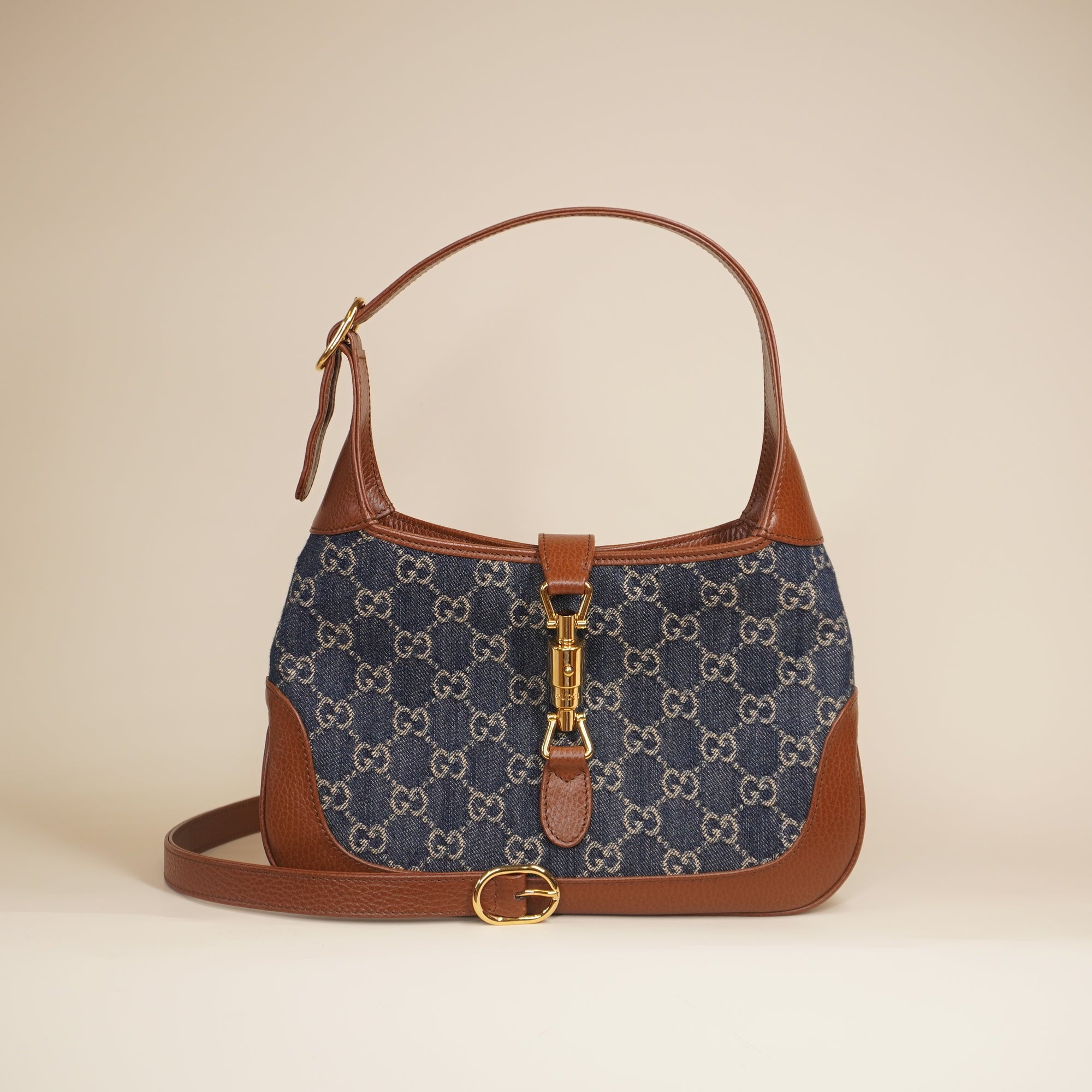 PRE-OWNED Monogram Calfskin Small Jackie Hobo 1961 Denim Shoulder Bag