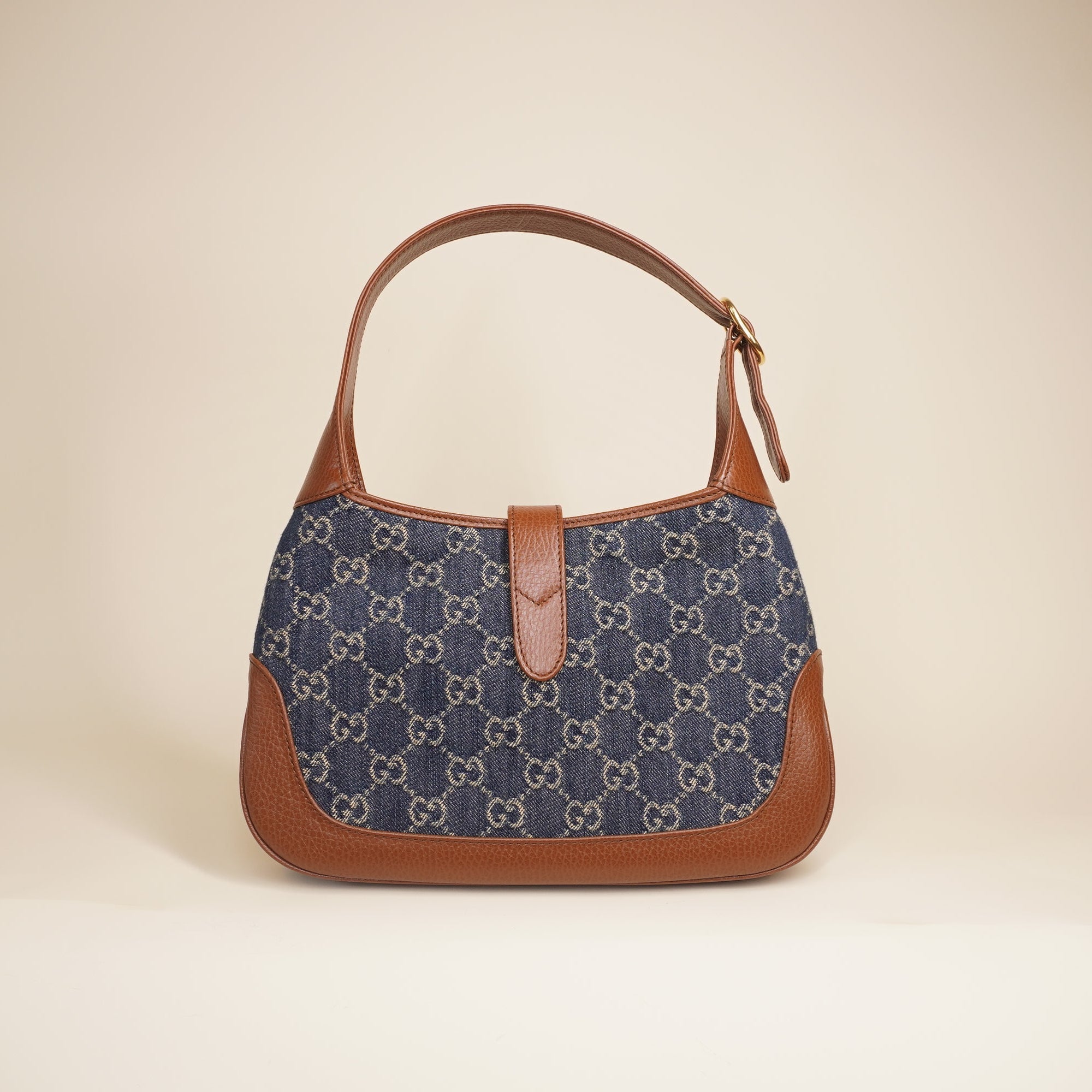 PRE-OWNED Monogram Calfskin Small Jackie Hobo 1961 Denim Shoulder Bag